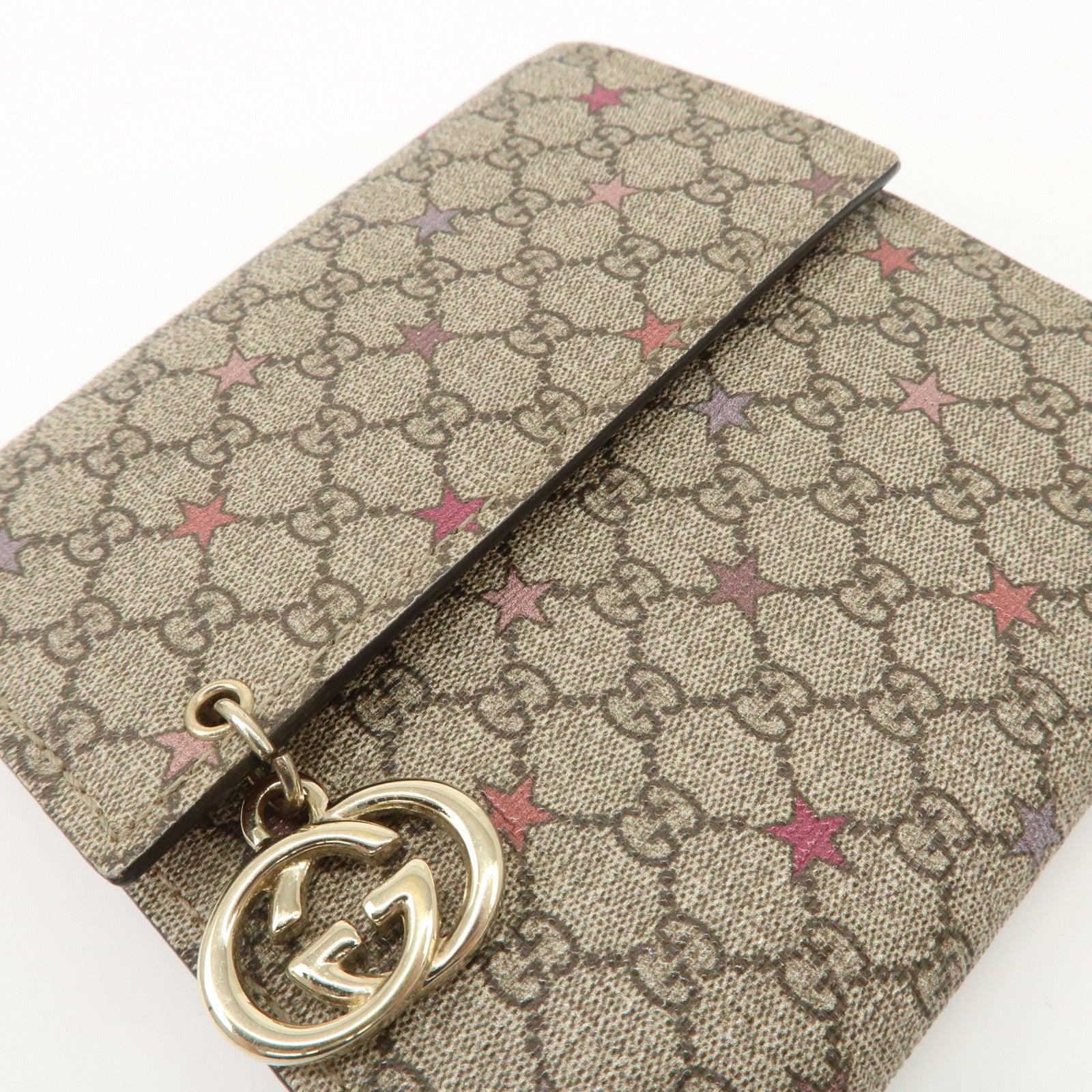GUCCI Interlocking G GG Supreme Star Tri-Fold Compact Wallet 212106 Used