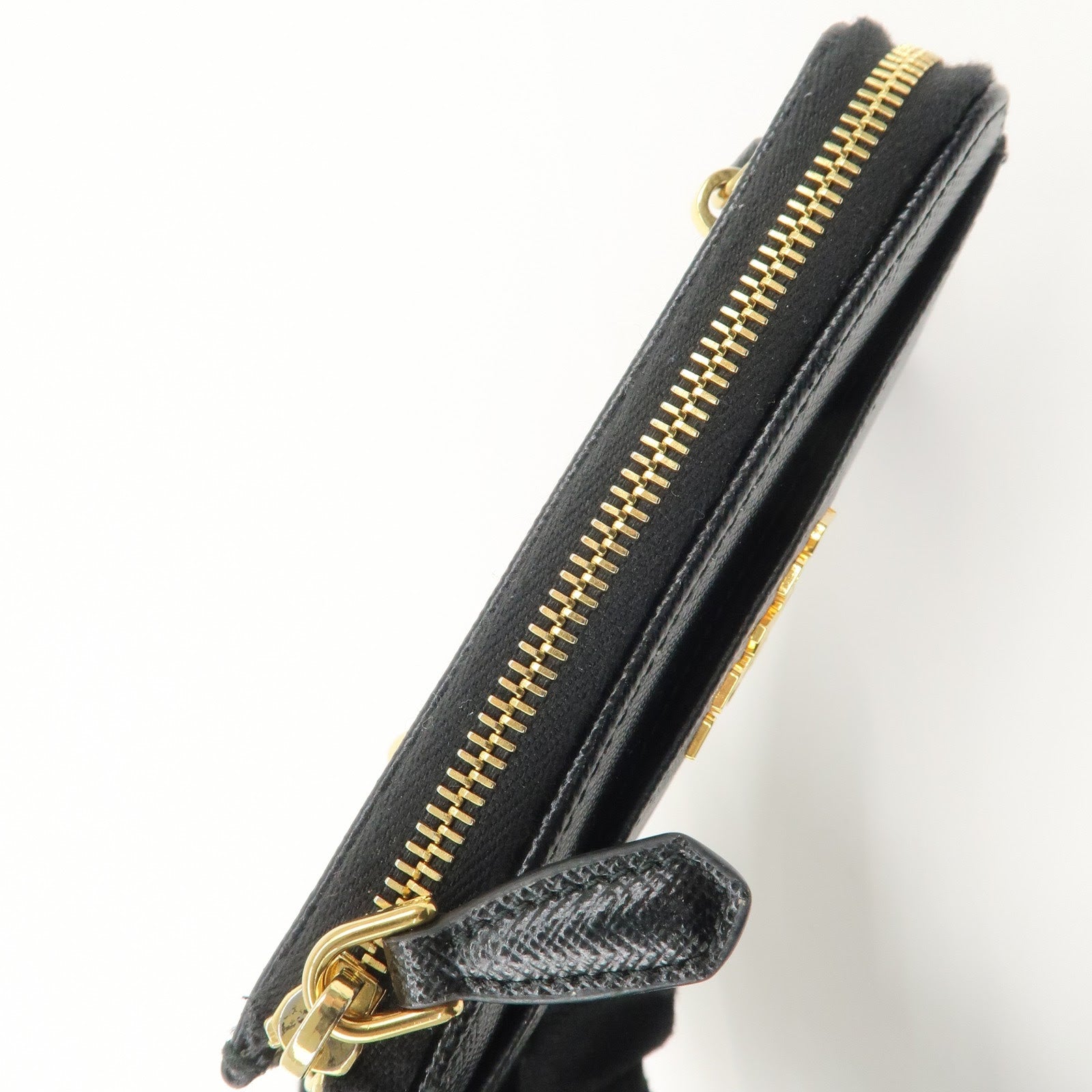 PRADA Triangle Logo Saffiano Leather Mini Wallet Key Ring Black 1PP122 Used