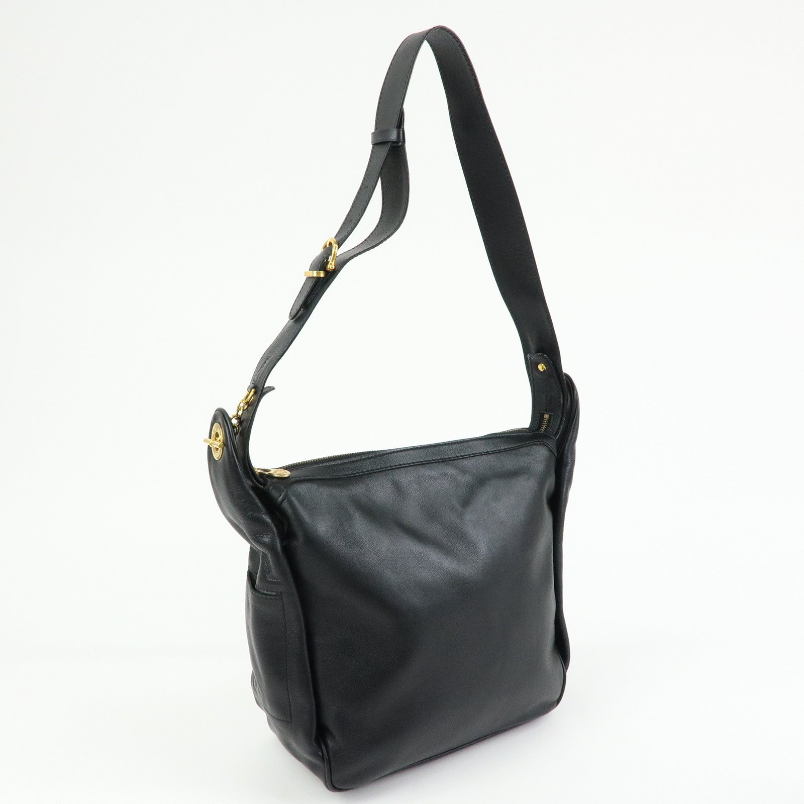 CELINE Leather Toggle Belt Shoulder Bag Crossbody Bag Black