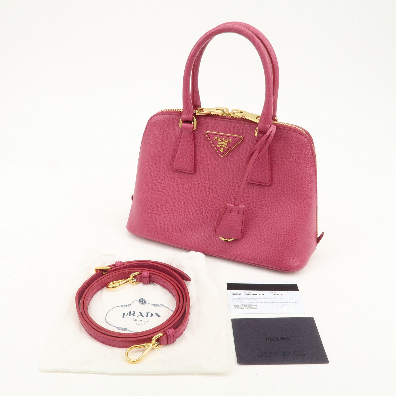 PRADA Saffiano Leather 2Way Hand Bag Shoulder Bag Pink 1BA838