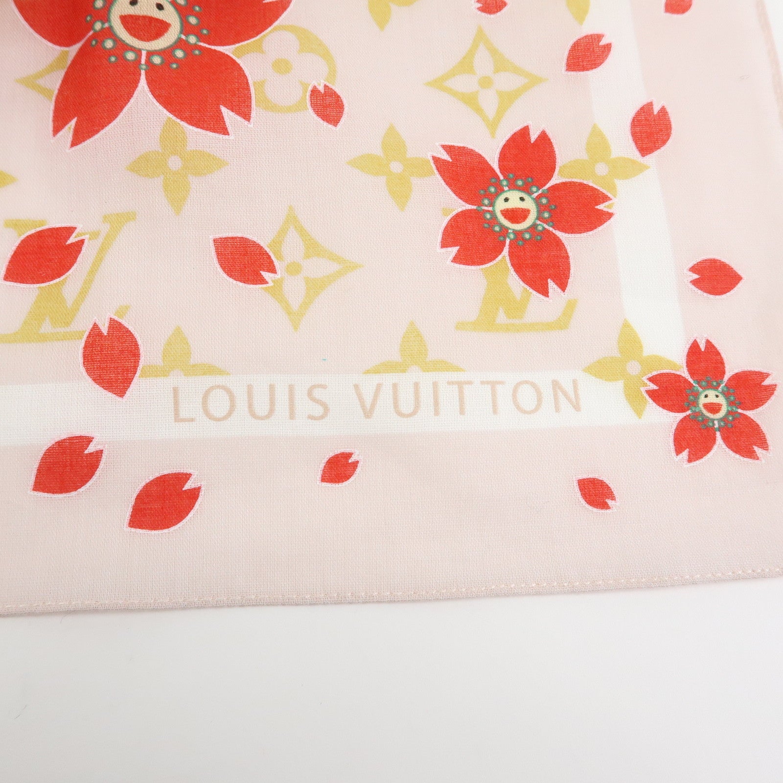 Louis Vuitton Monogram Cherry Blossom Cotton100% Scarf Pink Red