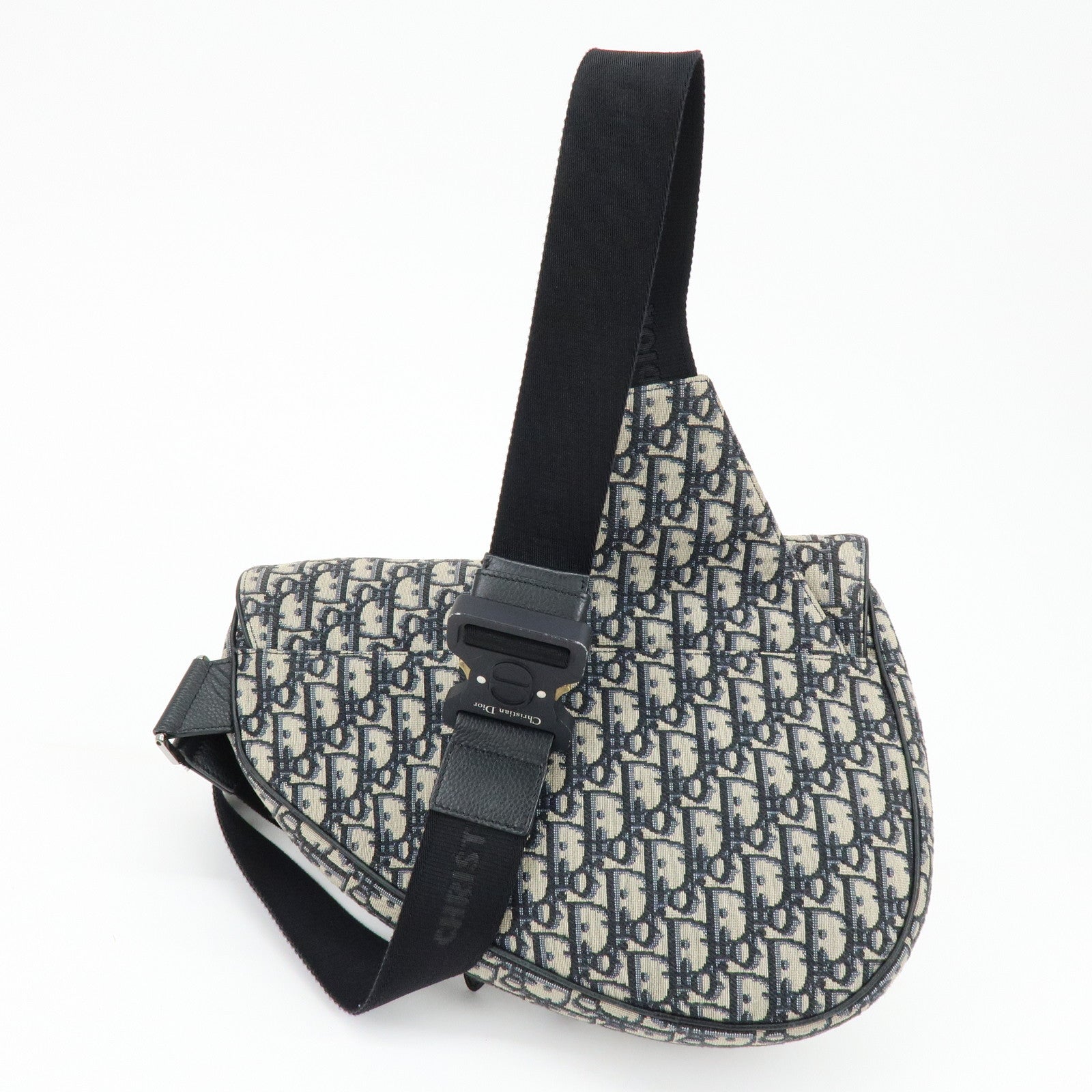 Christian Dior Saddle Oblique Canvas Leather Waist Bag Black Beige