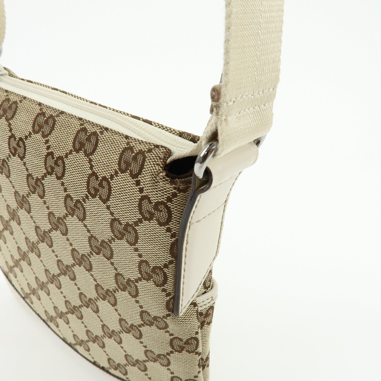 GUCCI GG Canvas Leather Shoulder Crossbody Bag Brown Ivory 147671
