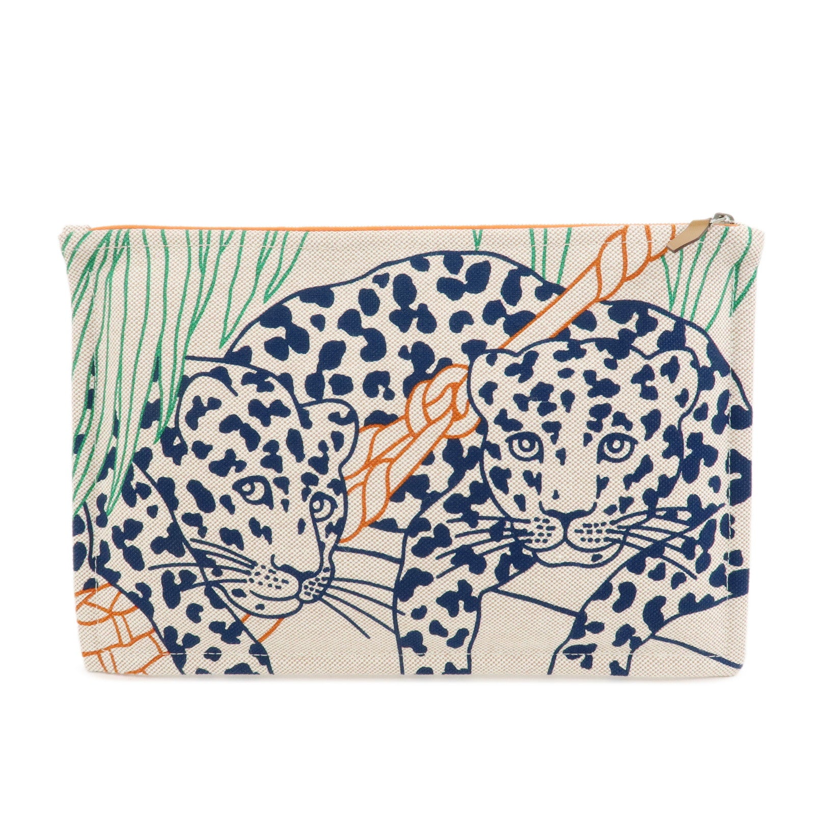 HERMES Yachting GM Canvas Flat Pouch Cosmetic Pouch Clutch Bag