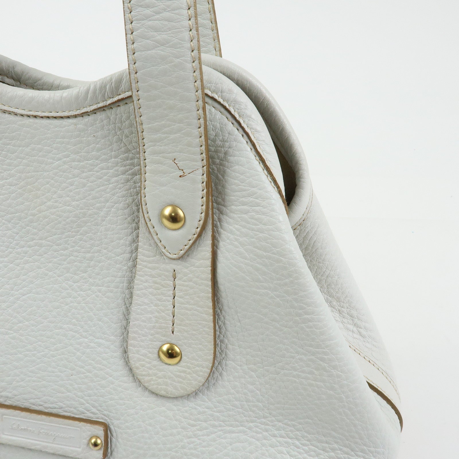 Ferragamo Logo Leather Tote Bag Hand Bag Shoulder Bag White