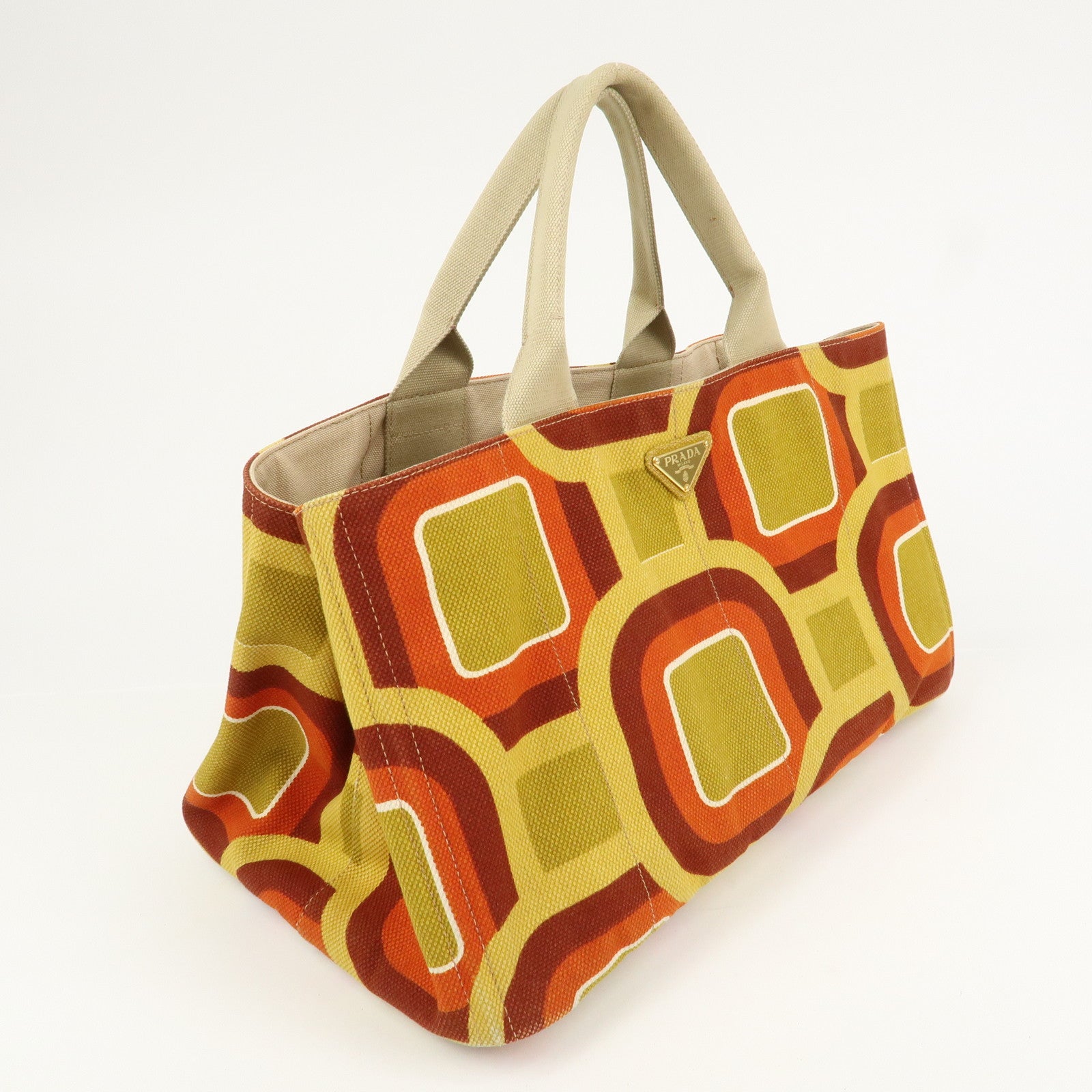 PRADA Triangle Logo Canapa Large Tote Hand Bag Orange Yellow BN1872