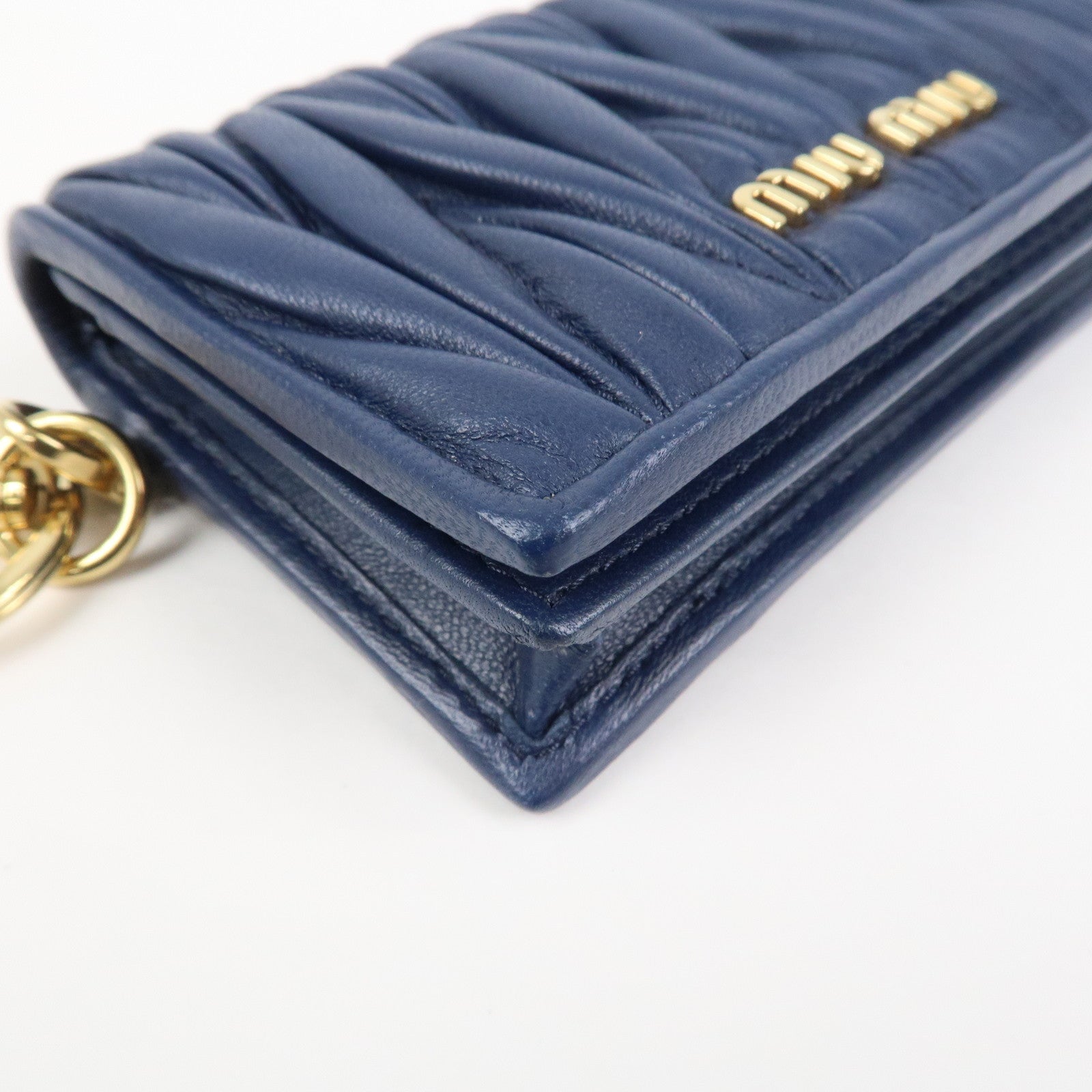 MIU MIU Matelasse Leather Keyring Card Case Card Holder Blue 5MC407