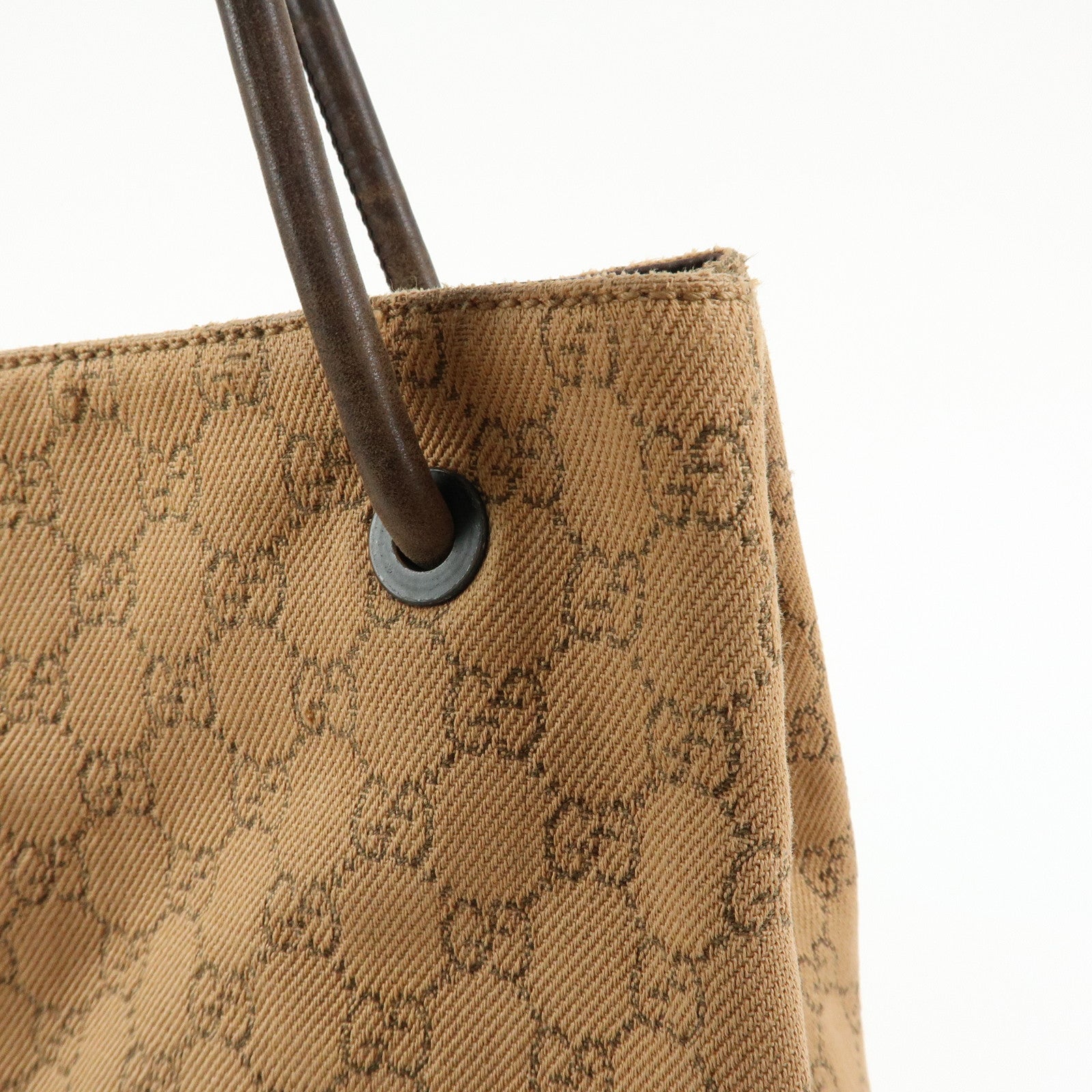 GUCCI GG Denim Leather Tote Bag Shoulder Bag Brown Beige 101340