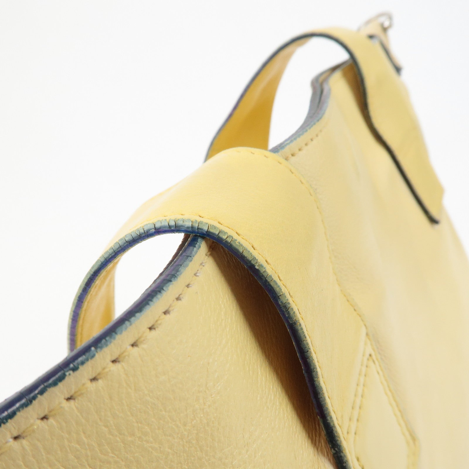 CHANEL COCO Mark Lamb Skin 2Way Bag Tote Bag Yellow Used