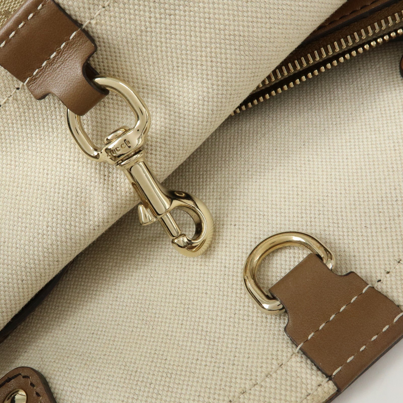 GUCCI GG Canvas Leather Tote Bag Hand Bag Beige 269878