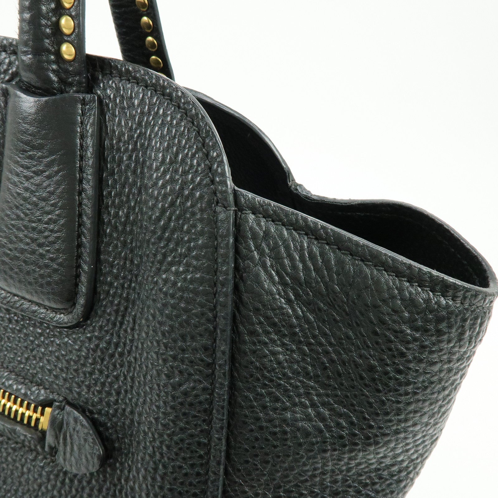 MIU MIU Logo Leather 2Way Bag Hand Bag Shoulder Bag Studs Black