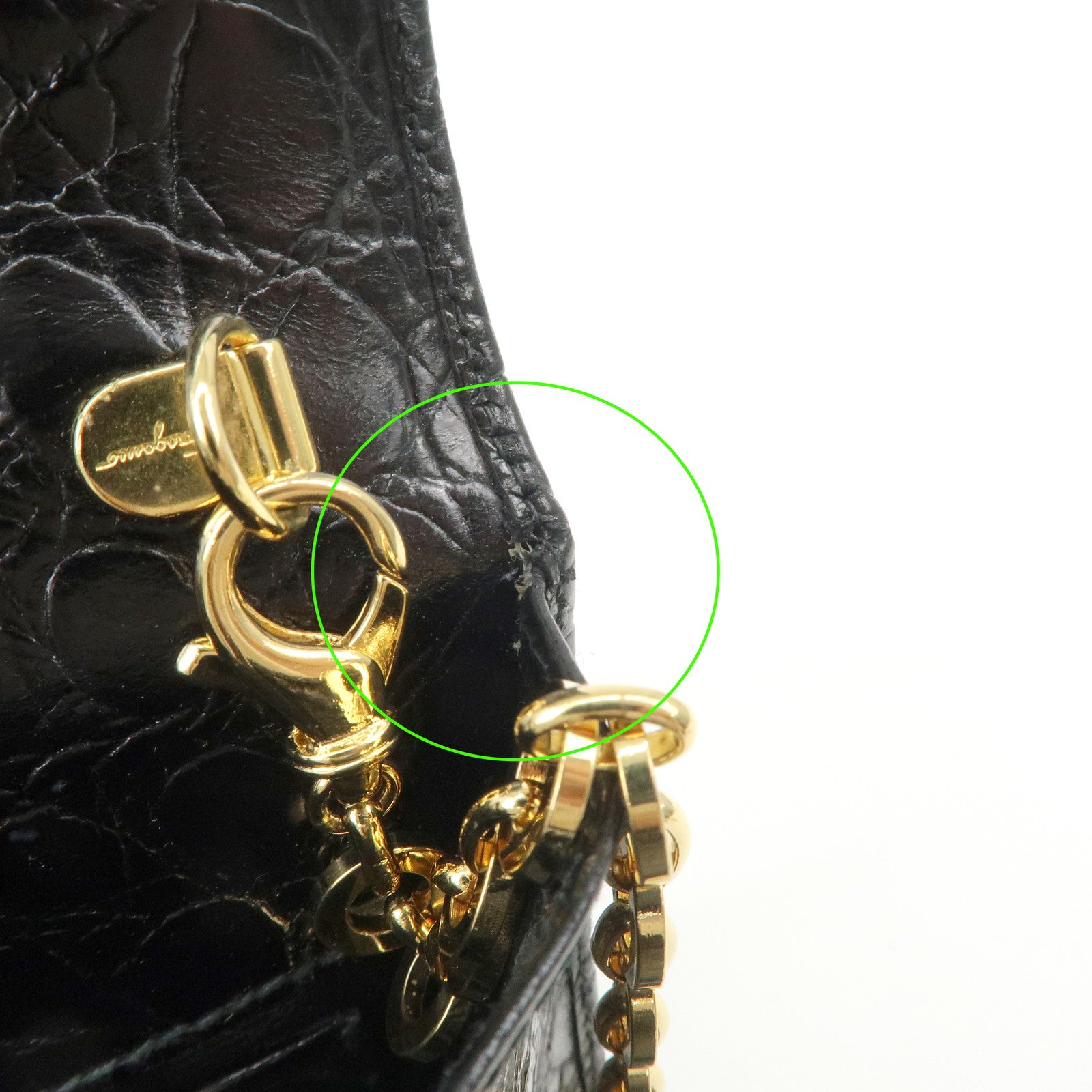 Ferragamo Vara Ribbon Leather Chain Shoulder Bag Black AQ213202