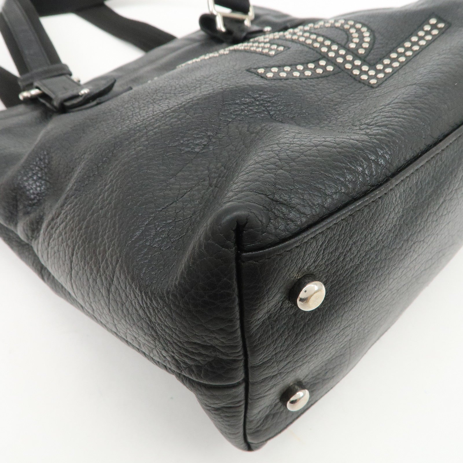 SAINT LAURENT PARIS Leather Canvas Tote Bag Hand Bag Shoulder Bag