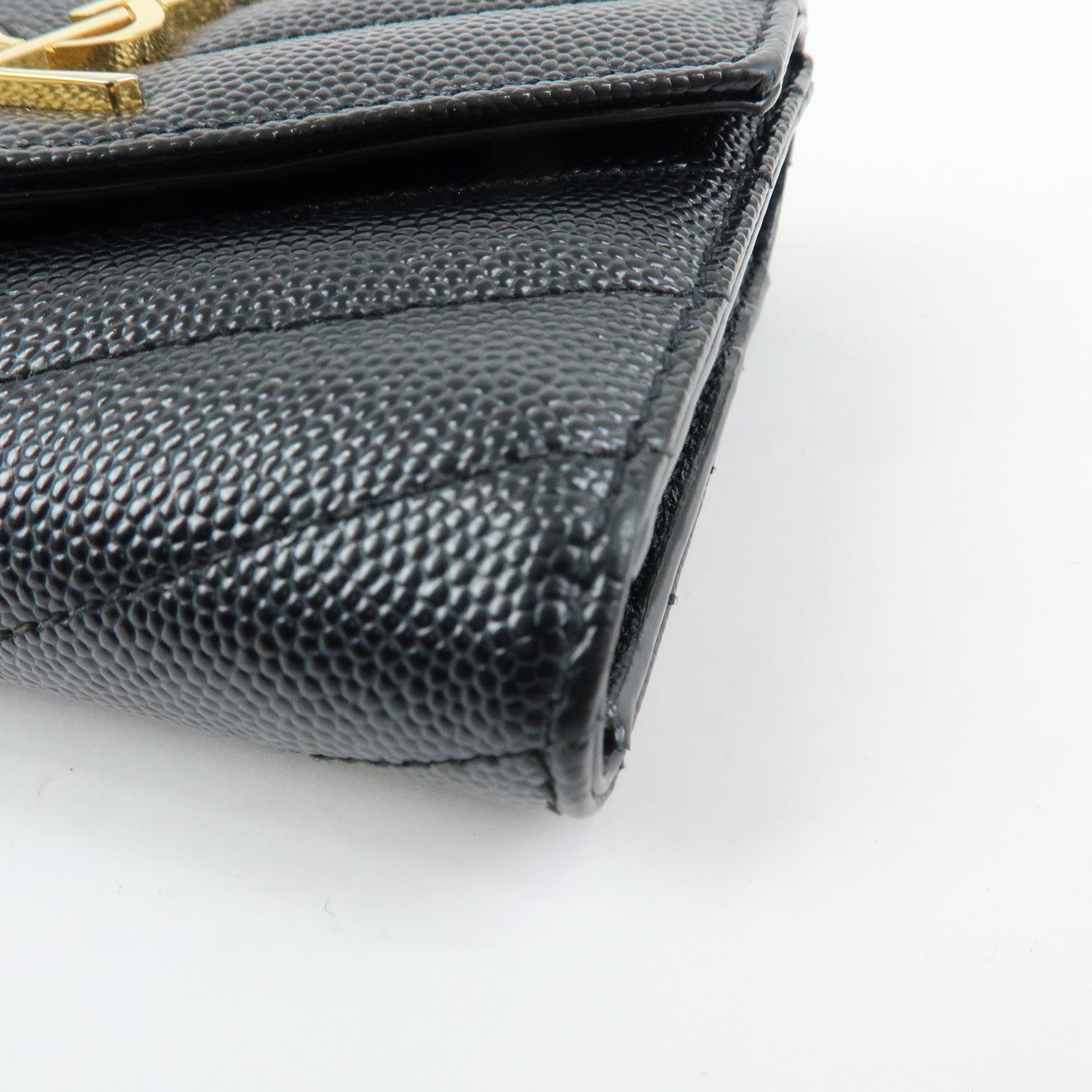 SAINT LAURENT PARIS Cassandra Leather Compact Wallet Black 692061