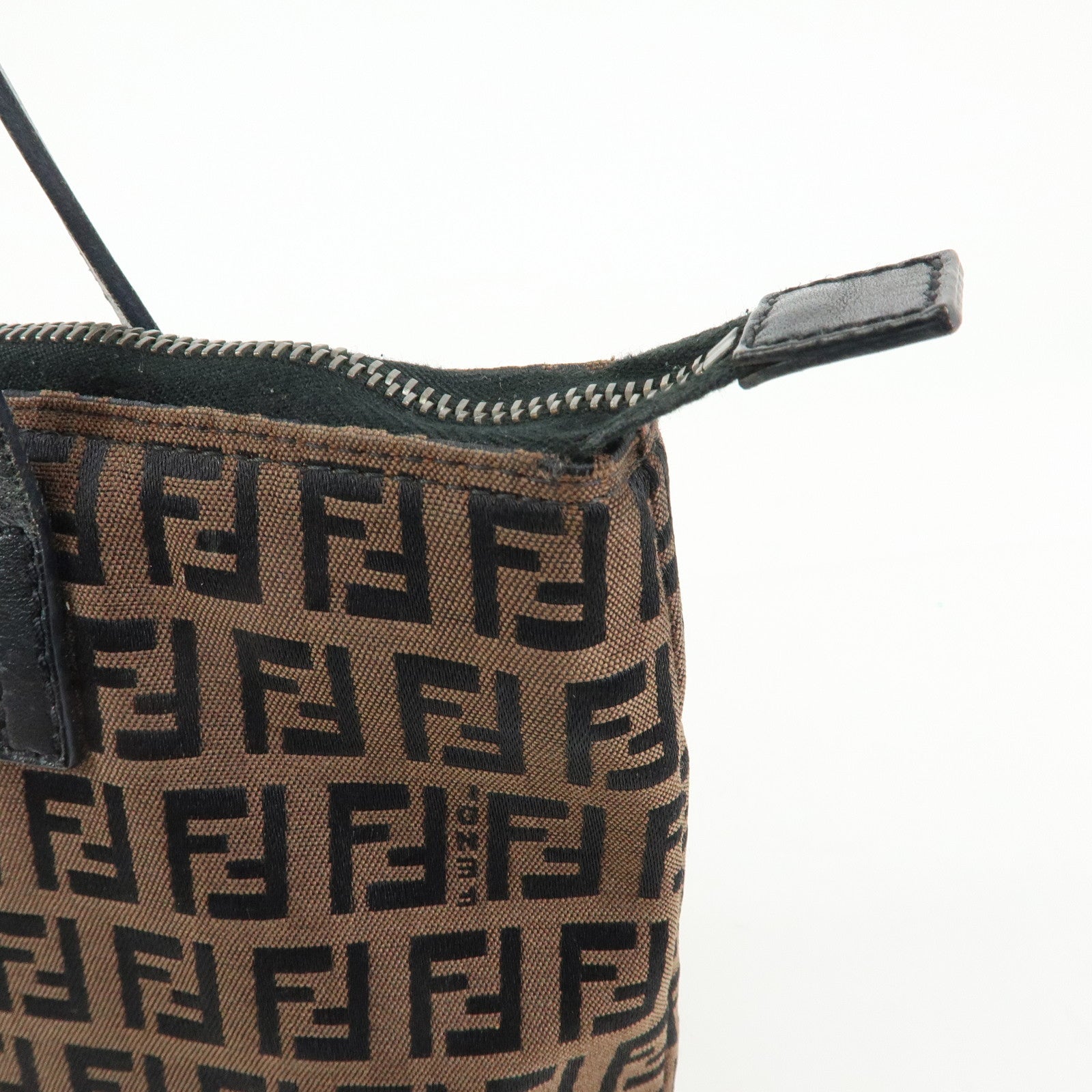 FENDI Zucchino Canvas Leather Tote Bag Hand Bag Brown Black 8BH024