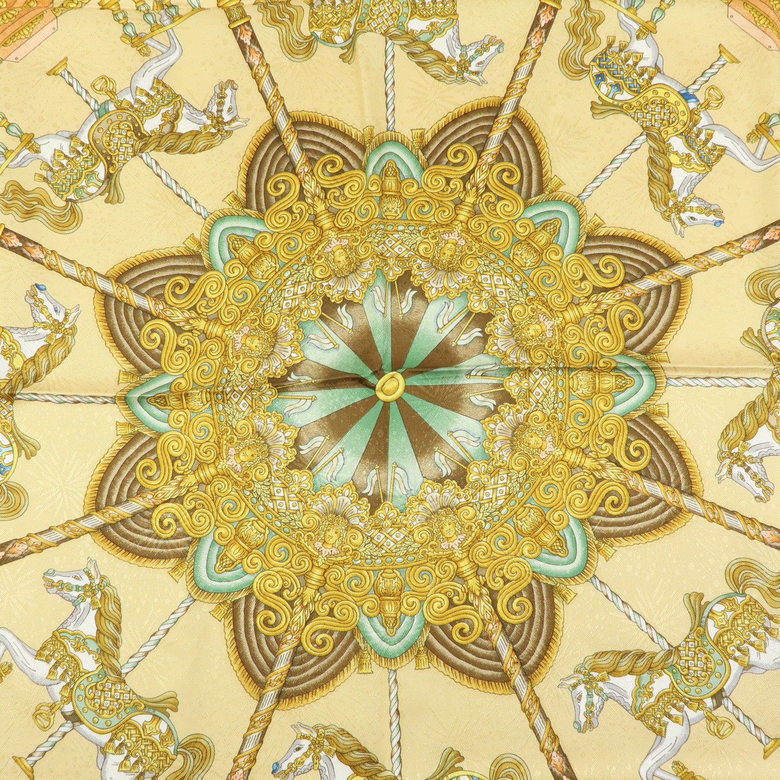 HERMES Carre 90 Silk 100% Scarf LUNA PARK Gold