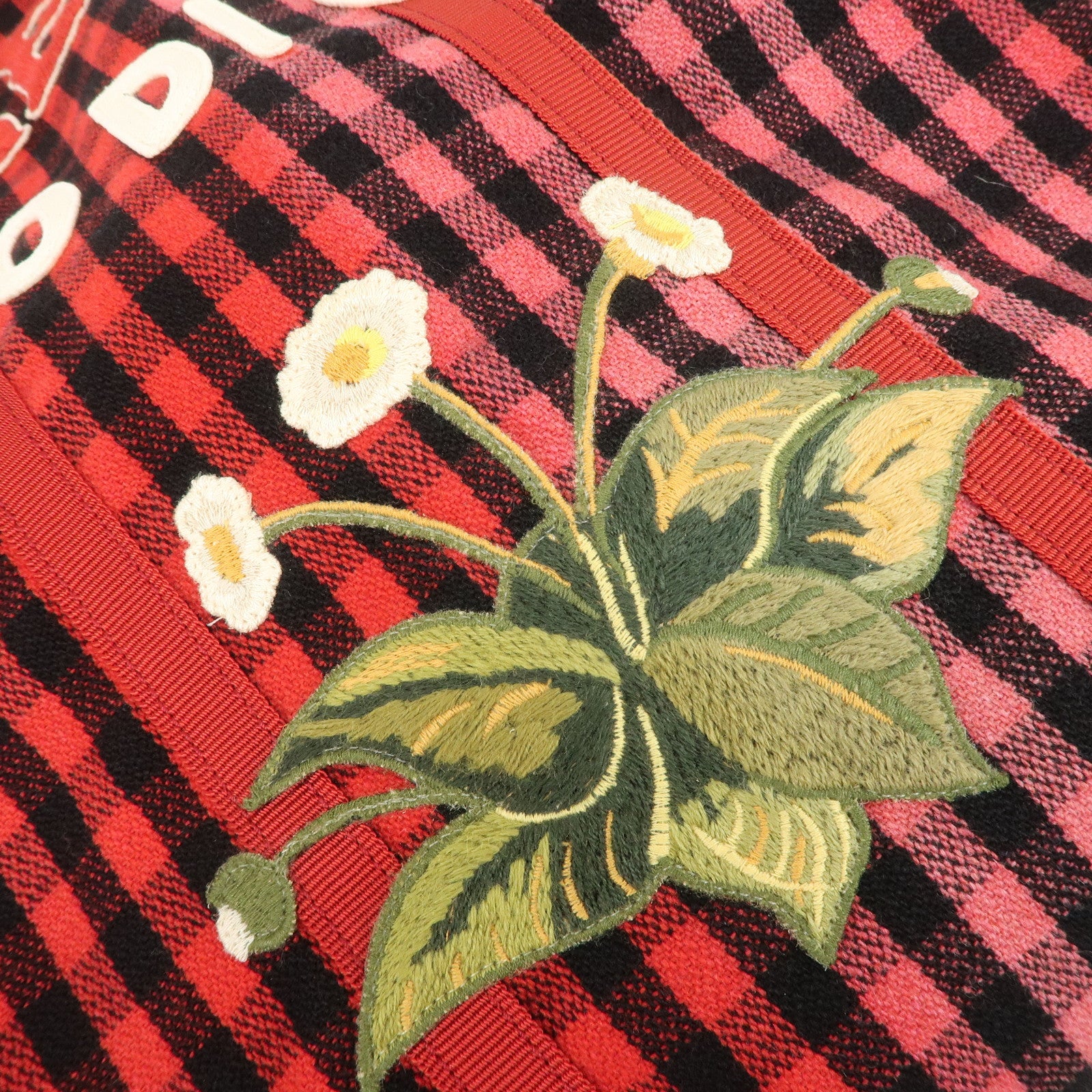 GUCCI Canvas Tote Bag Hand Bag Flower Plaid Red 484690