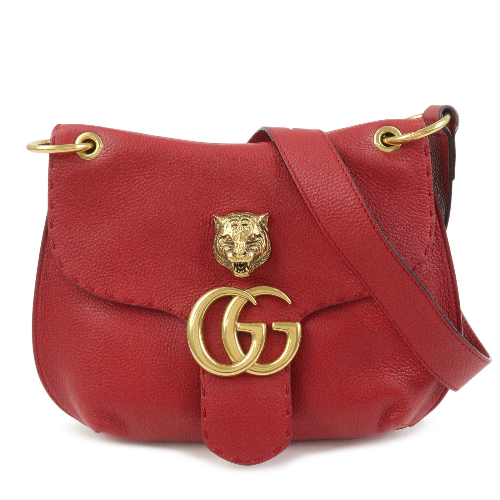 GUCCI GG Marmont Tiger Head Leather Shoulder Bag Red 409154