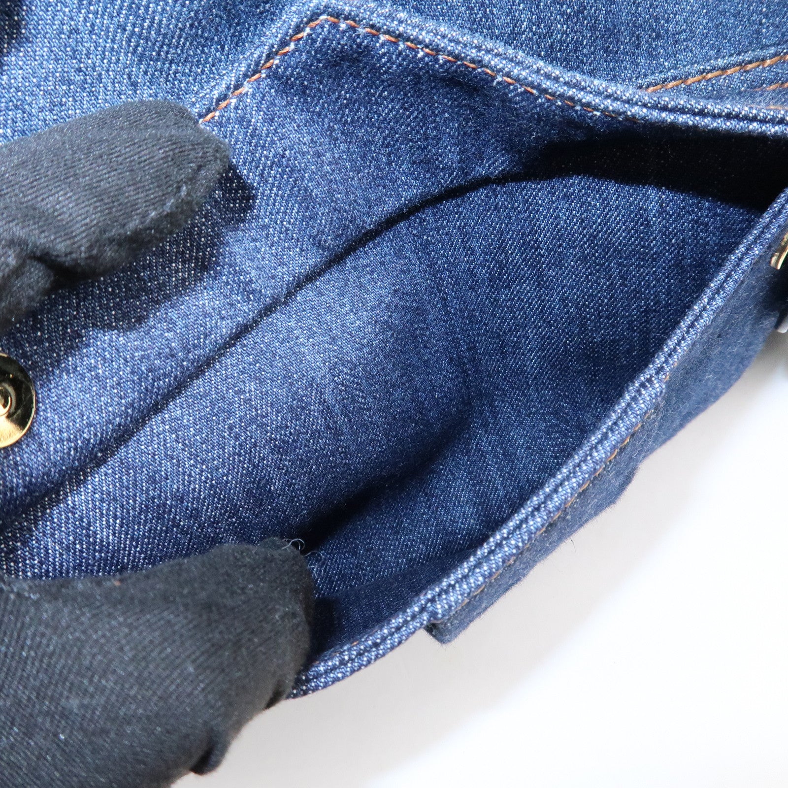 MIU MIU Leather Denim Tote Bag Shoulder Bag Navy 5BG024 Used