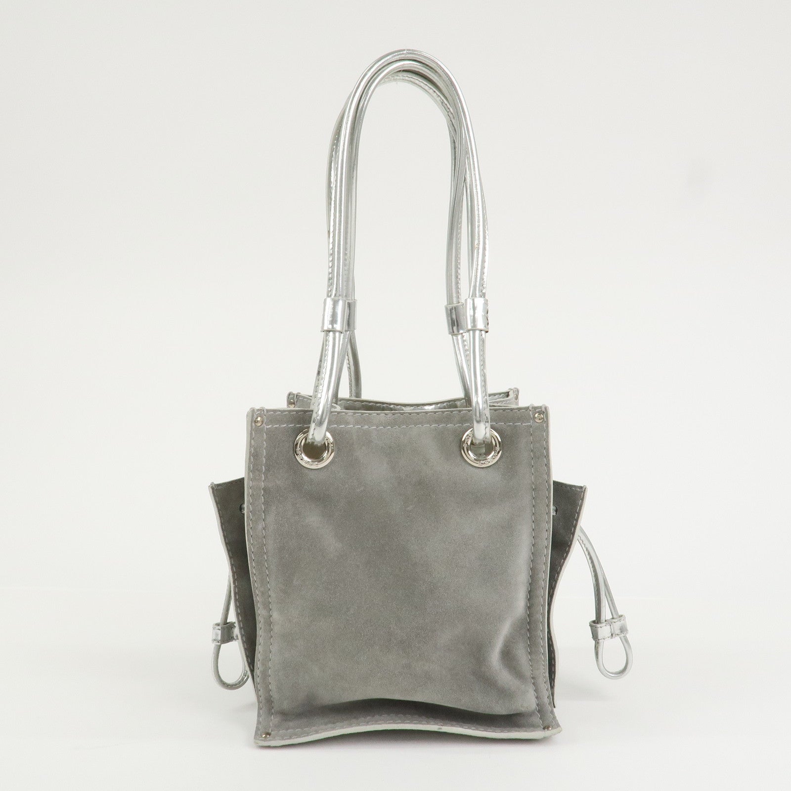LOEWE Anagram Suede Leather Shoulder Bag Hand Bag Gray Silver