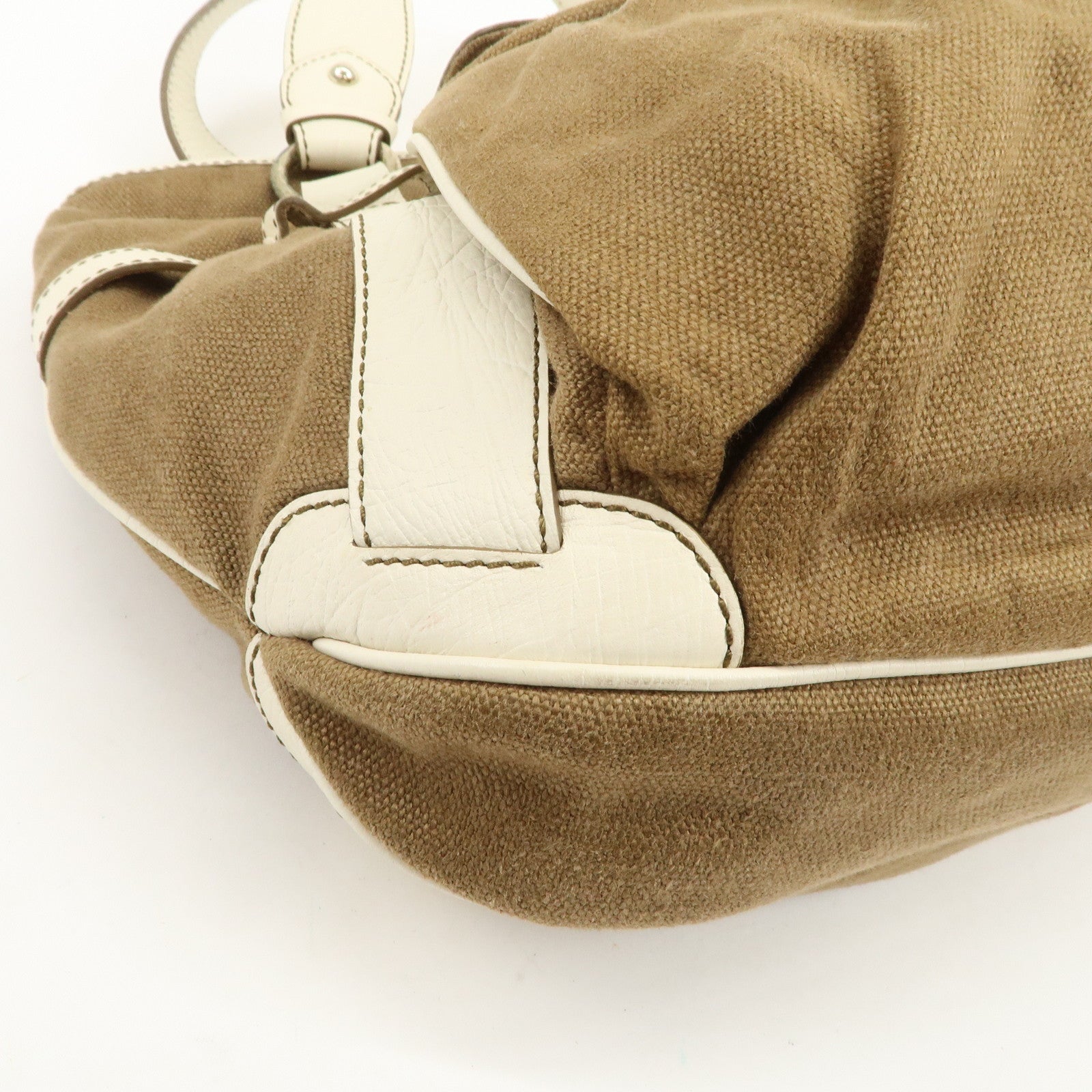 CELINE Logo Canvas Leather Tote Bag Shoulder Bag Brown Ivory