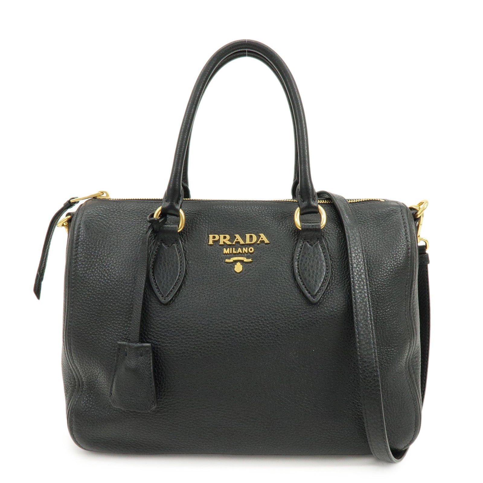 PRADA Leather 2Way Bag Hand Bag Shoulder Bag Black 1BB023