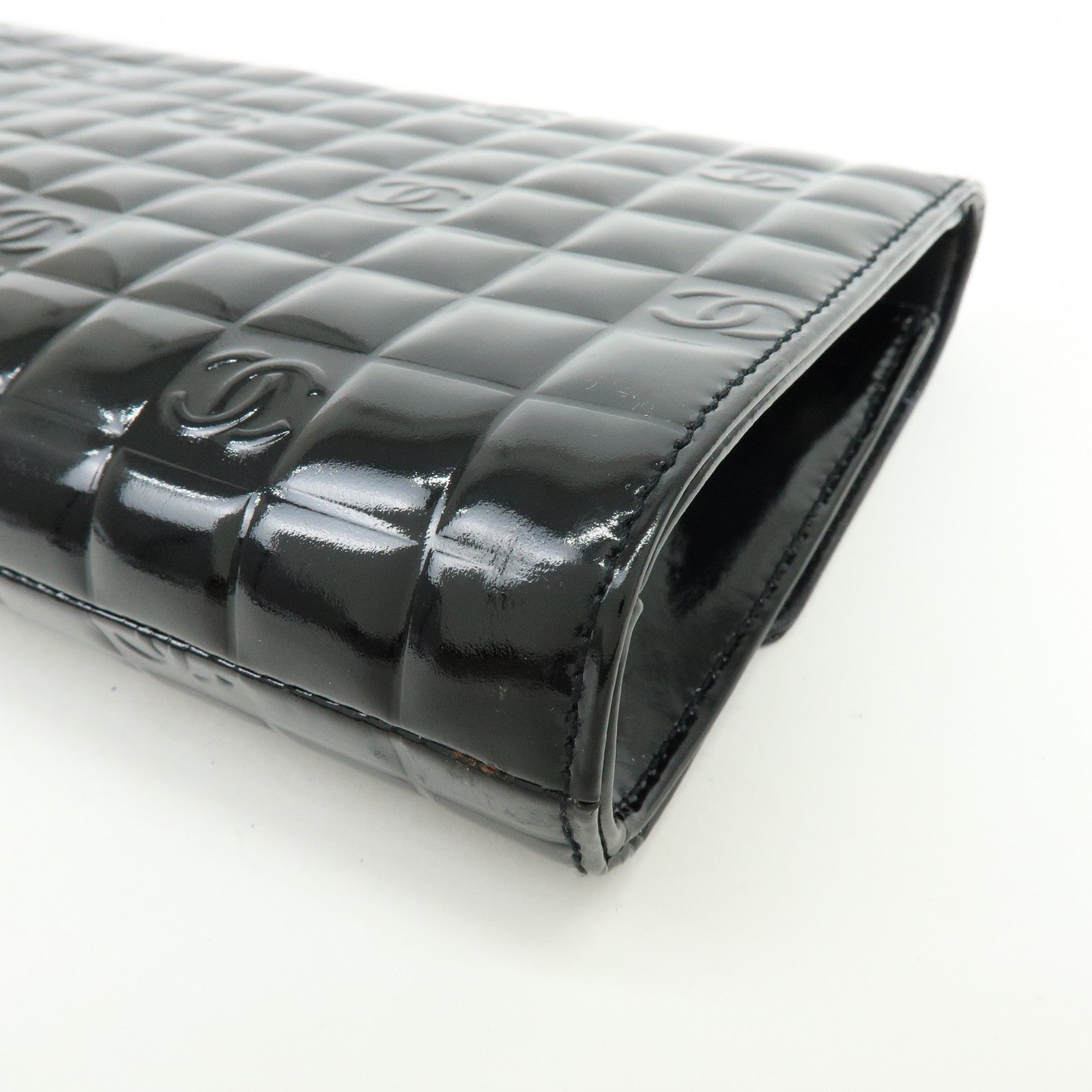 CHANEL Chocolate Bar COCO Mark Patent Leather Hand Bag Black