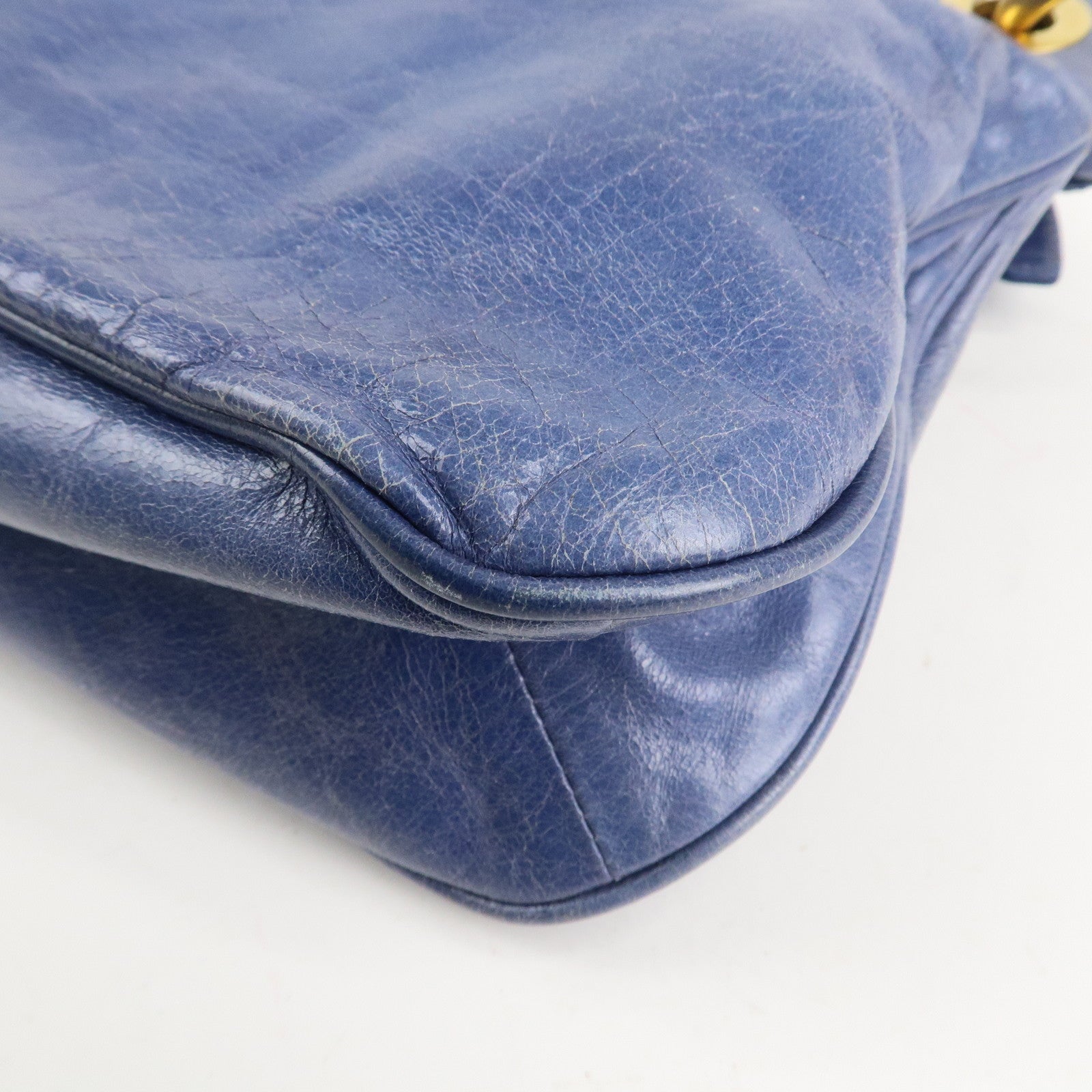 PRADA Leather Shoulder Bag Hand Bag Blue BR4984 Used
