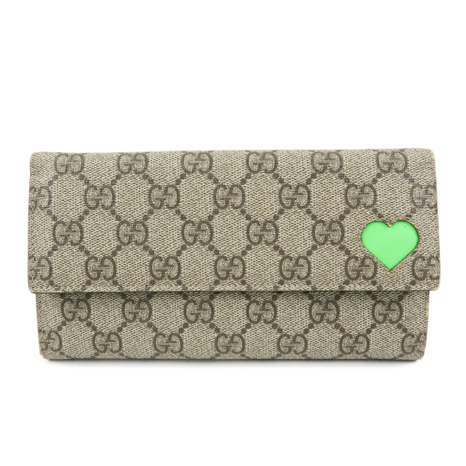 GUCCI GG Supreme Leather Long Flap Wallet Beige Green 323223
