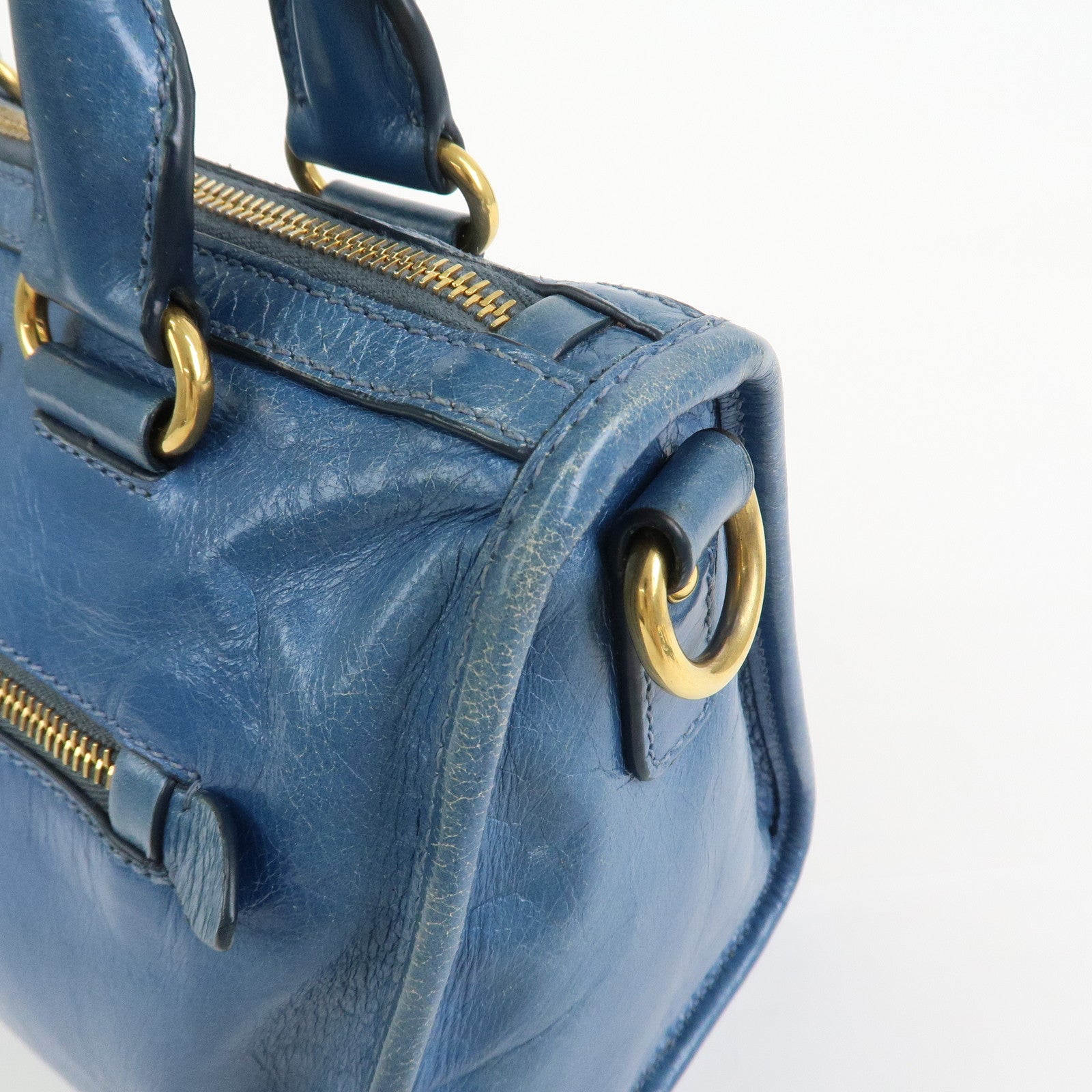 MIU MIU Logo Leather 2Way Bag Hand Bag Shoulder Bag Blue