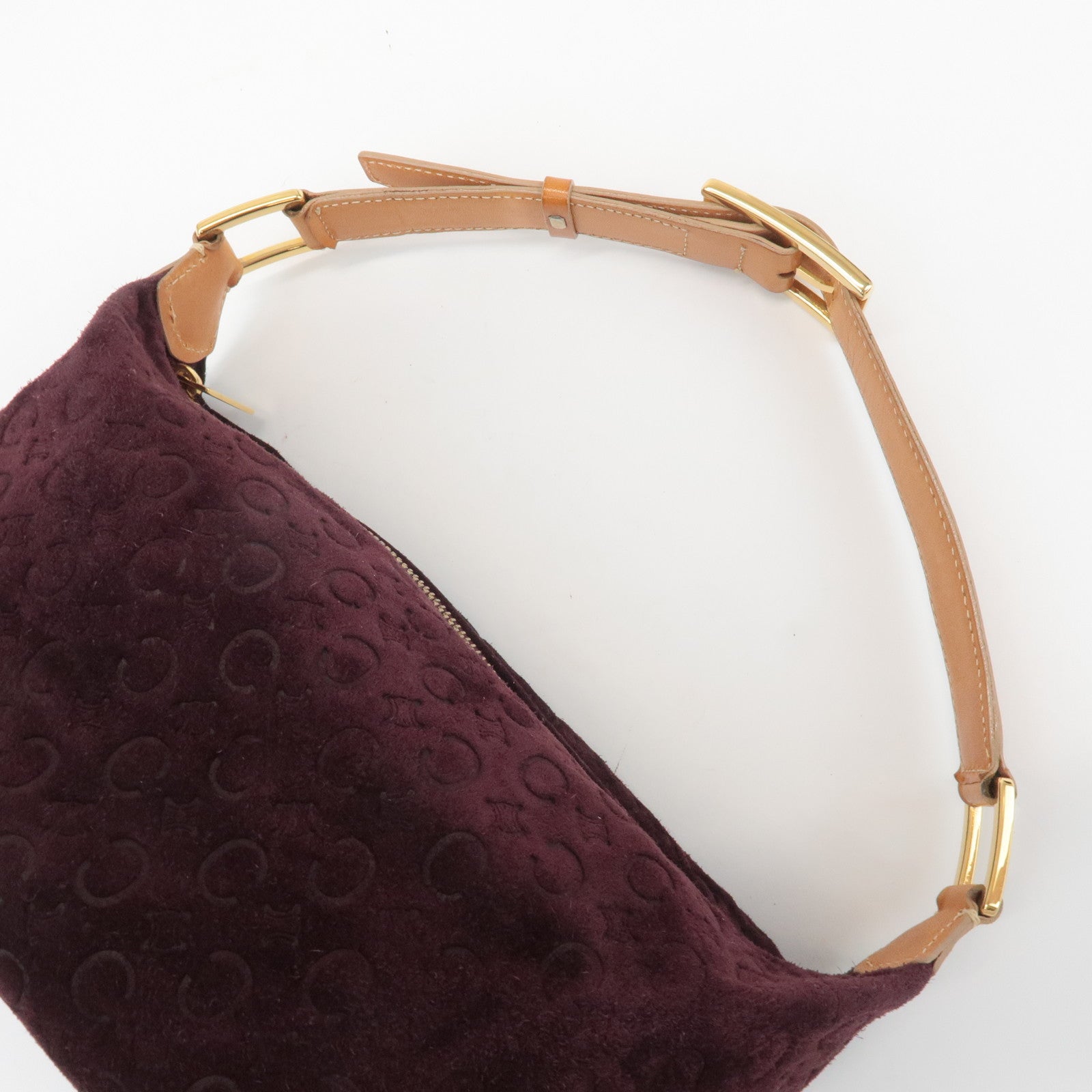 CELINE C Macadam Suede Leather Shoulder Bag Bordeaux Brown