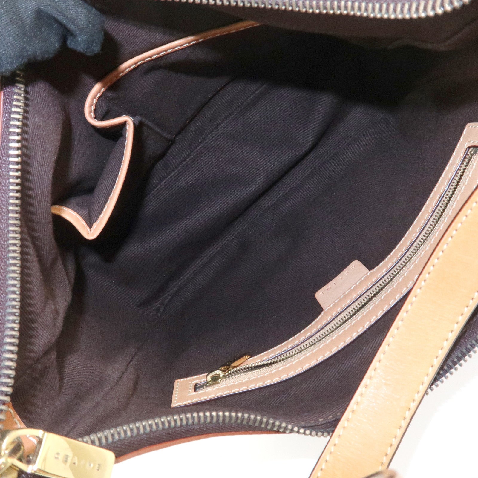 CELINE Macadam PVC Coating Canvas Leather Shoulder Bag Brown