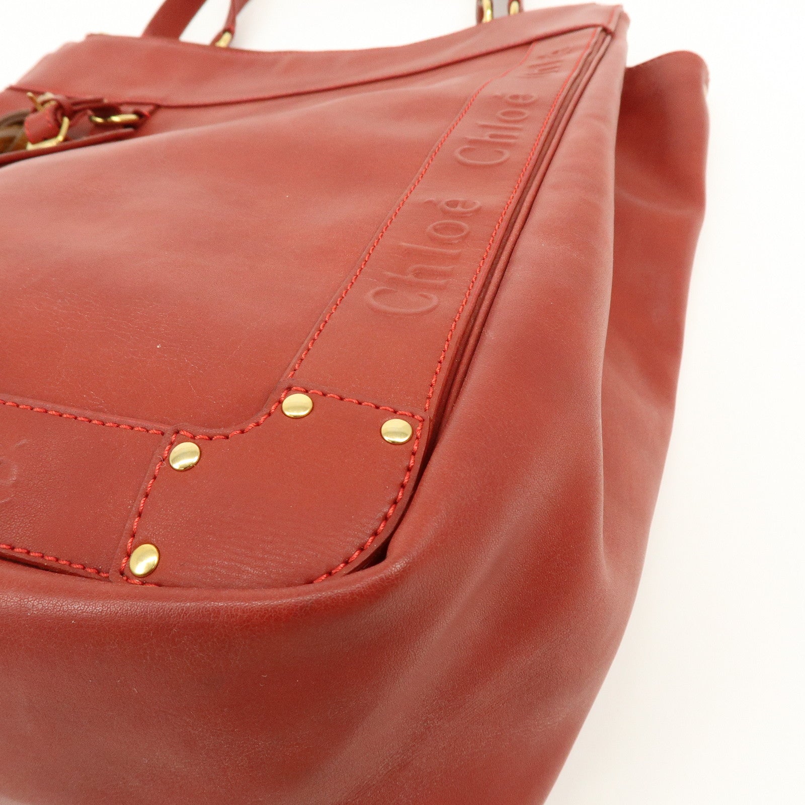 Chloe Eden Leather Shoulder Bag Hand Bag Tote Bag Red