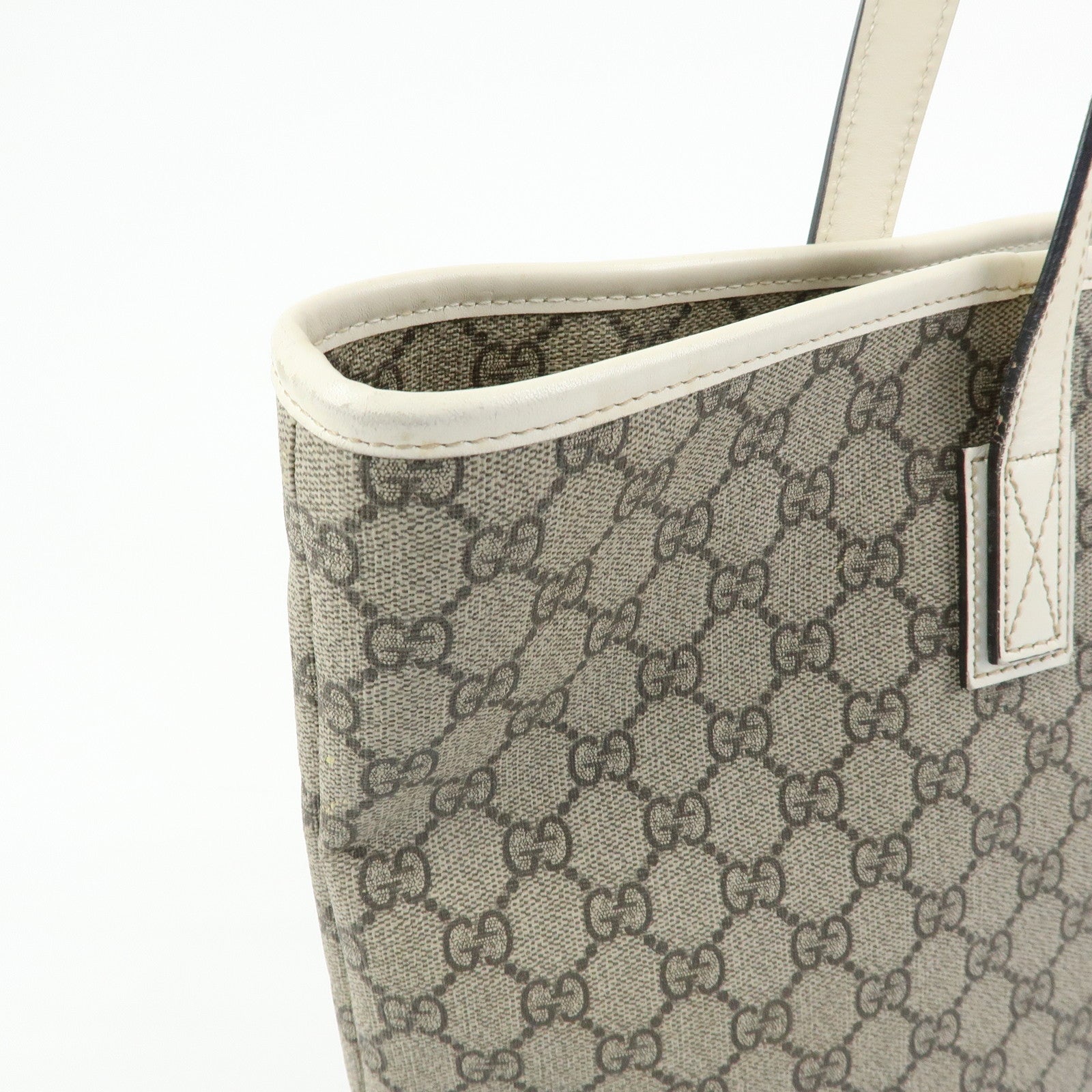 GUCCI GG Supreme Leather Tote Bag Shoulder Bag Beige White 211137