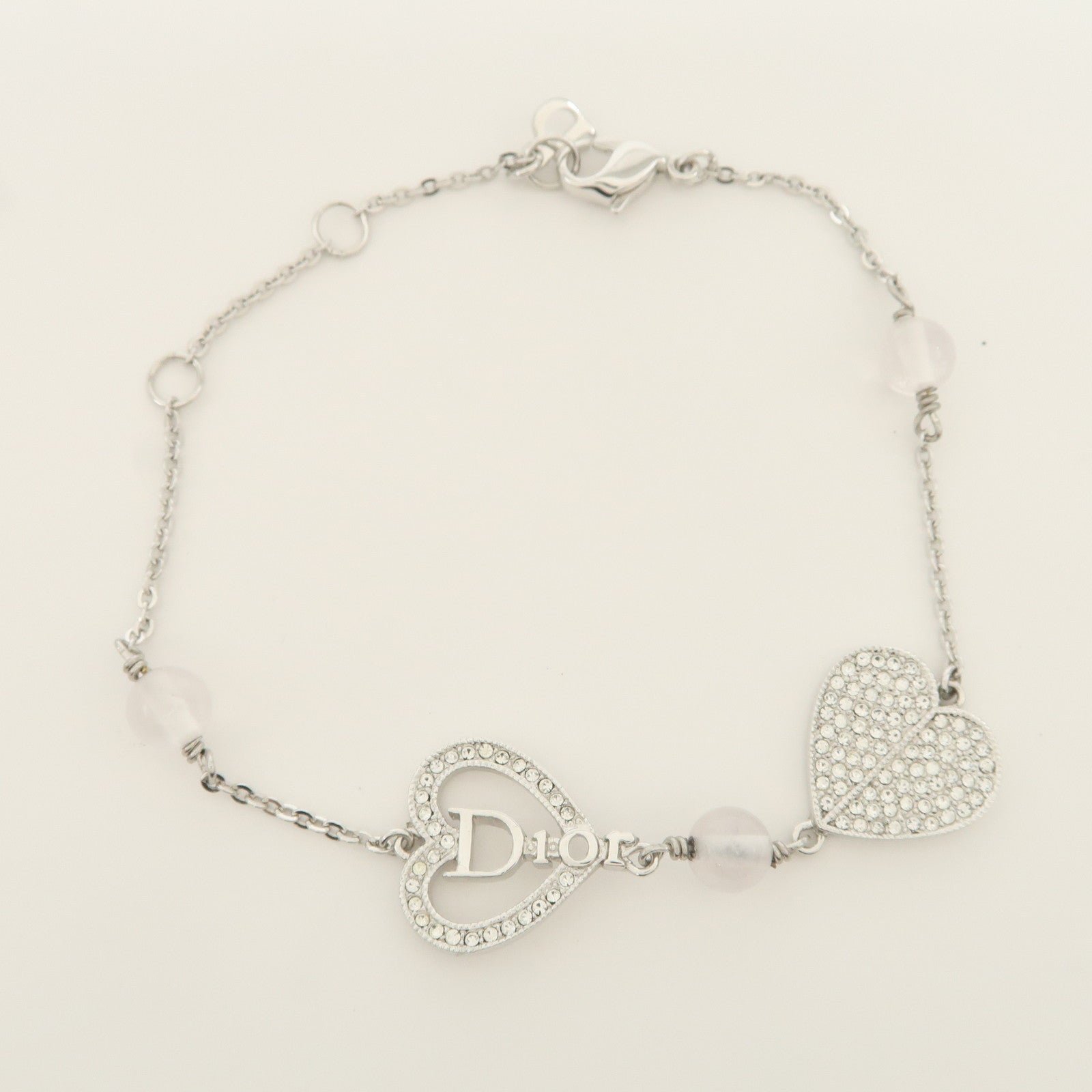 Christian Dior Logo Heart Metal Beads Bracelet Silver