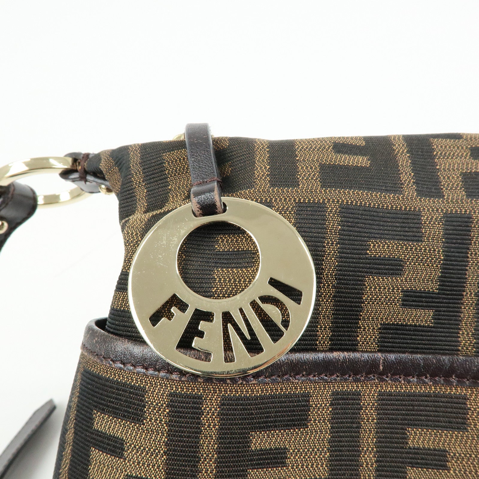 FENDI Zucca Canvas Leather Shoulder Bag Black Brown 8BT191‑JWU