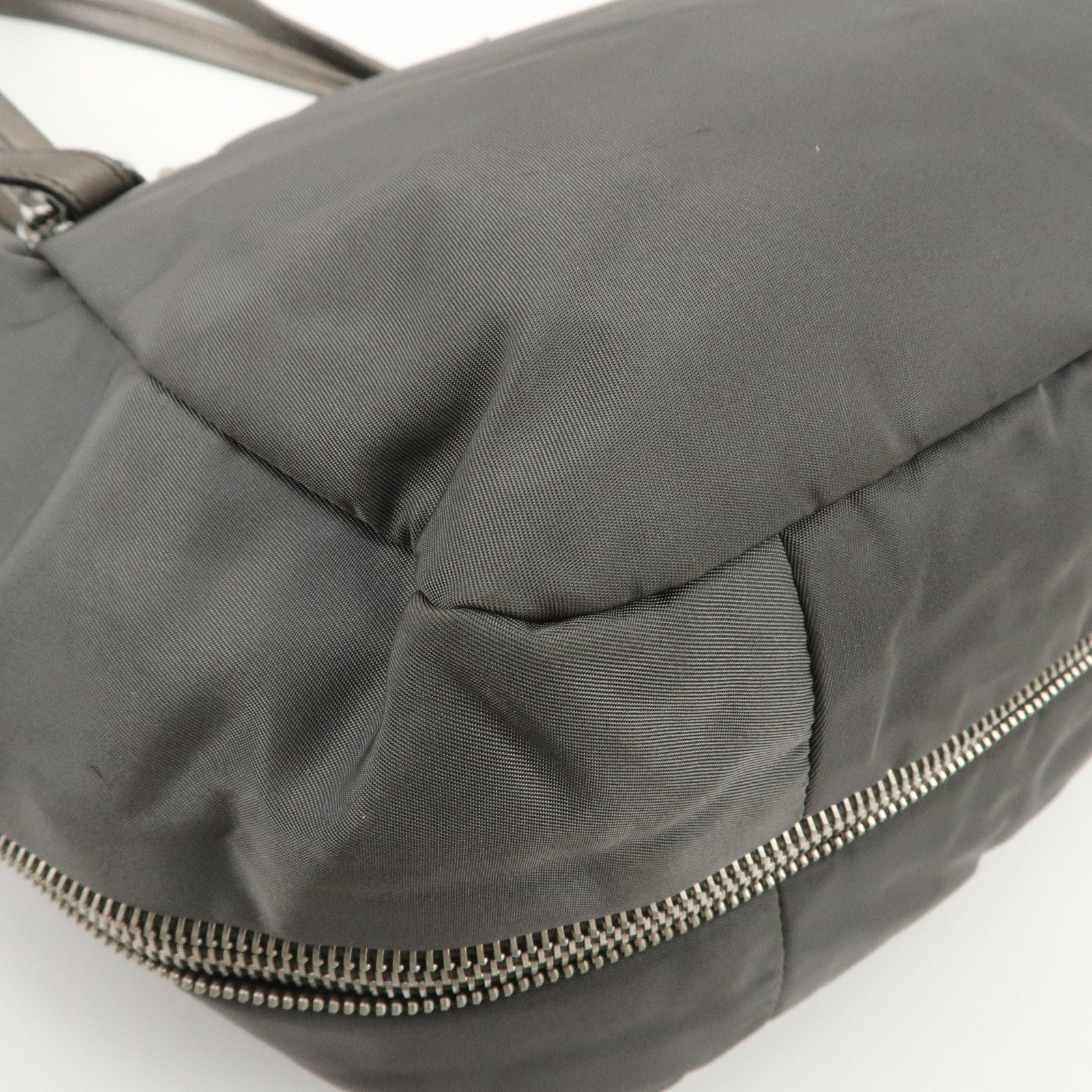 PRADA Logo Nylon Leather Tote Bag Shoulder Bag Gray BR4007