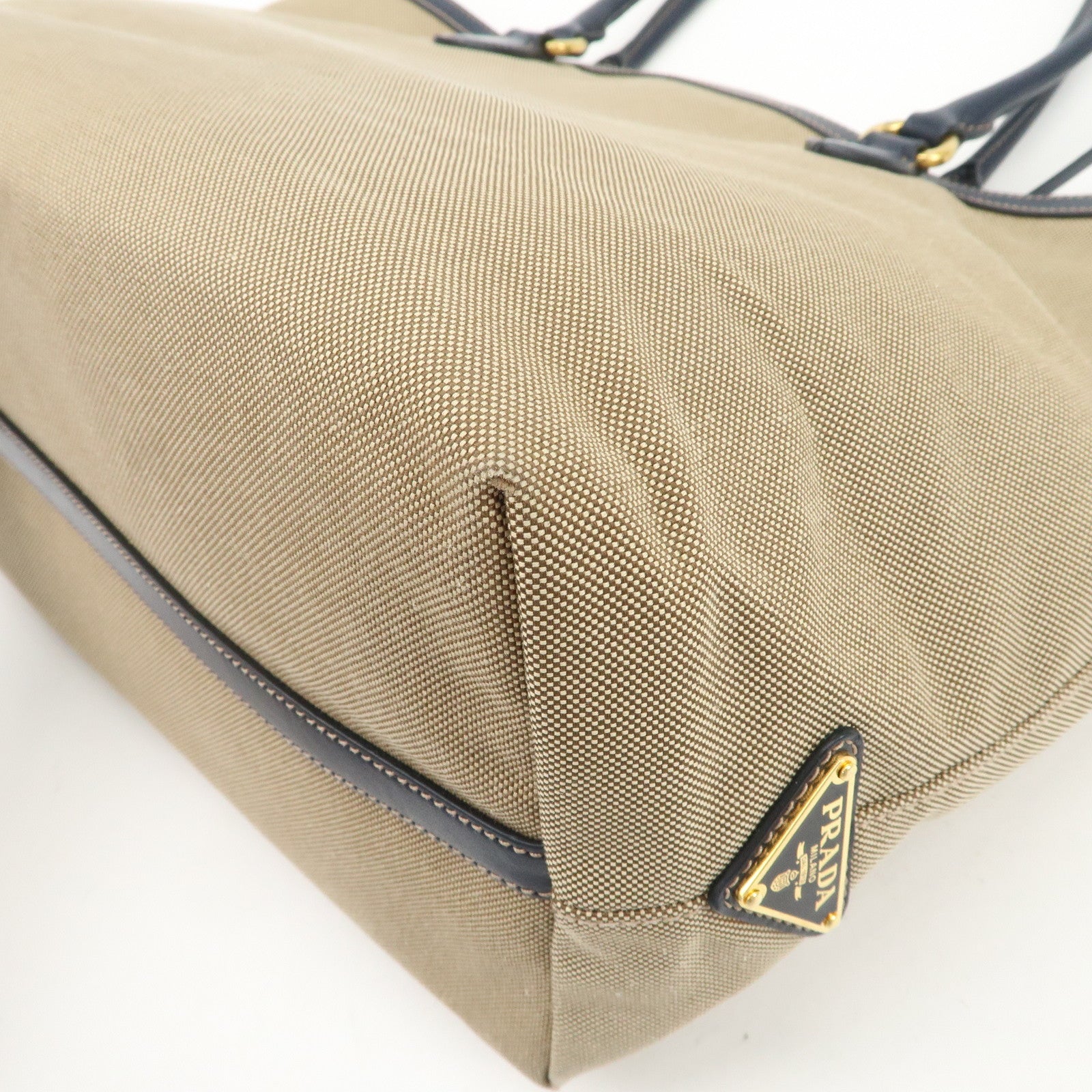 PRADA Logo Jacquard Leather Tote Bag Shoulder Bag Beige 1BG158