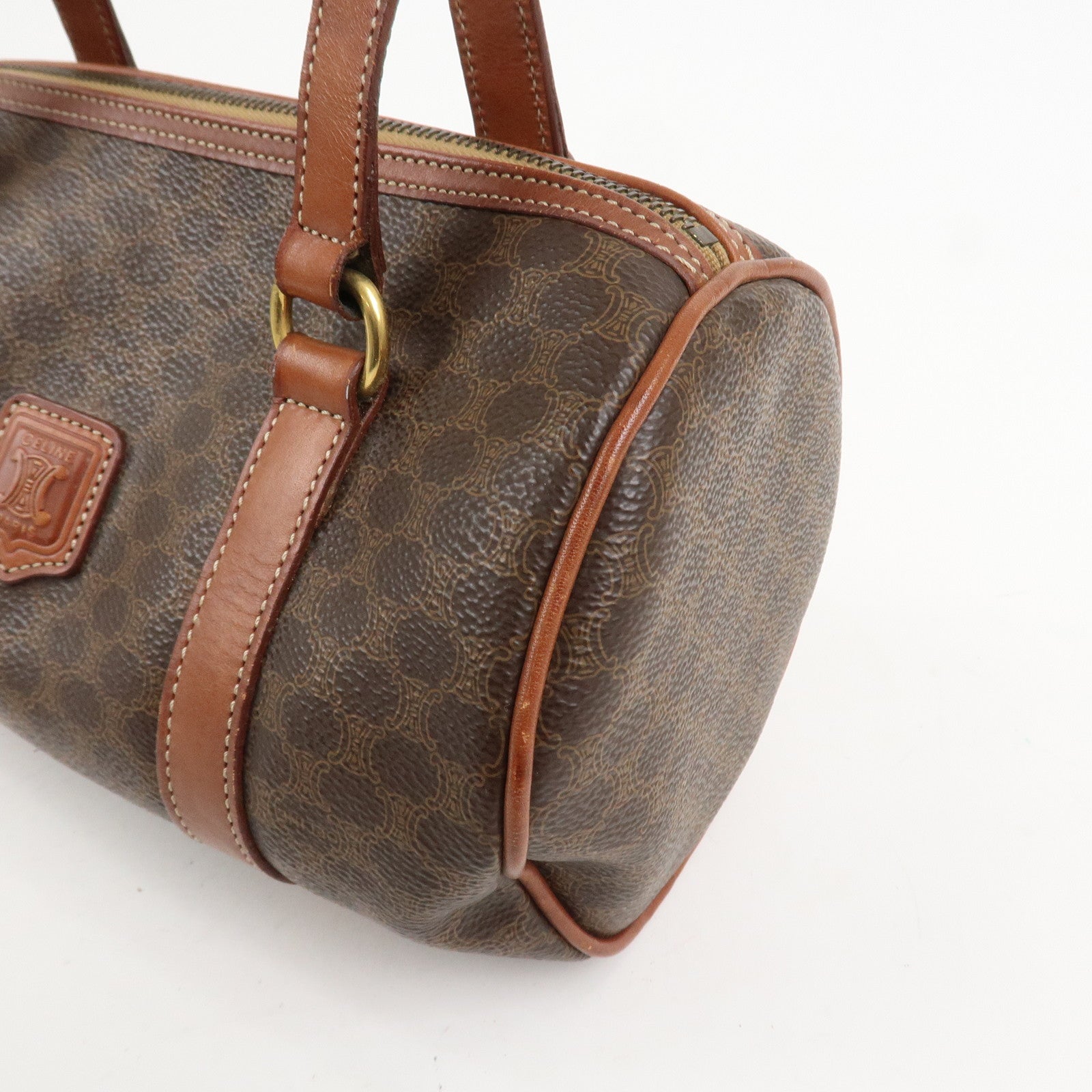 CELINE Macadam PVC Leather Hand Bag Boston Bag Brown