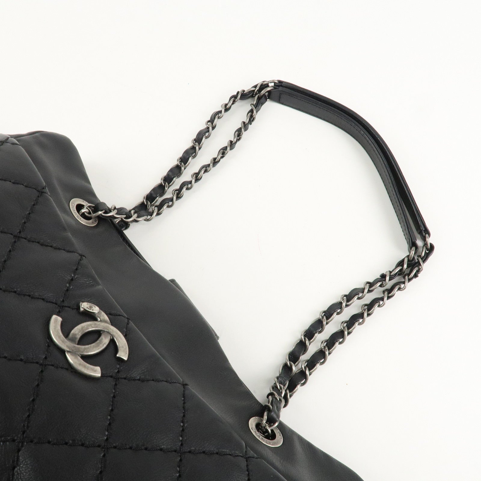 CHANEL COCO Mark Wild Stich Leather Chain Shoulder Bag Black Used