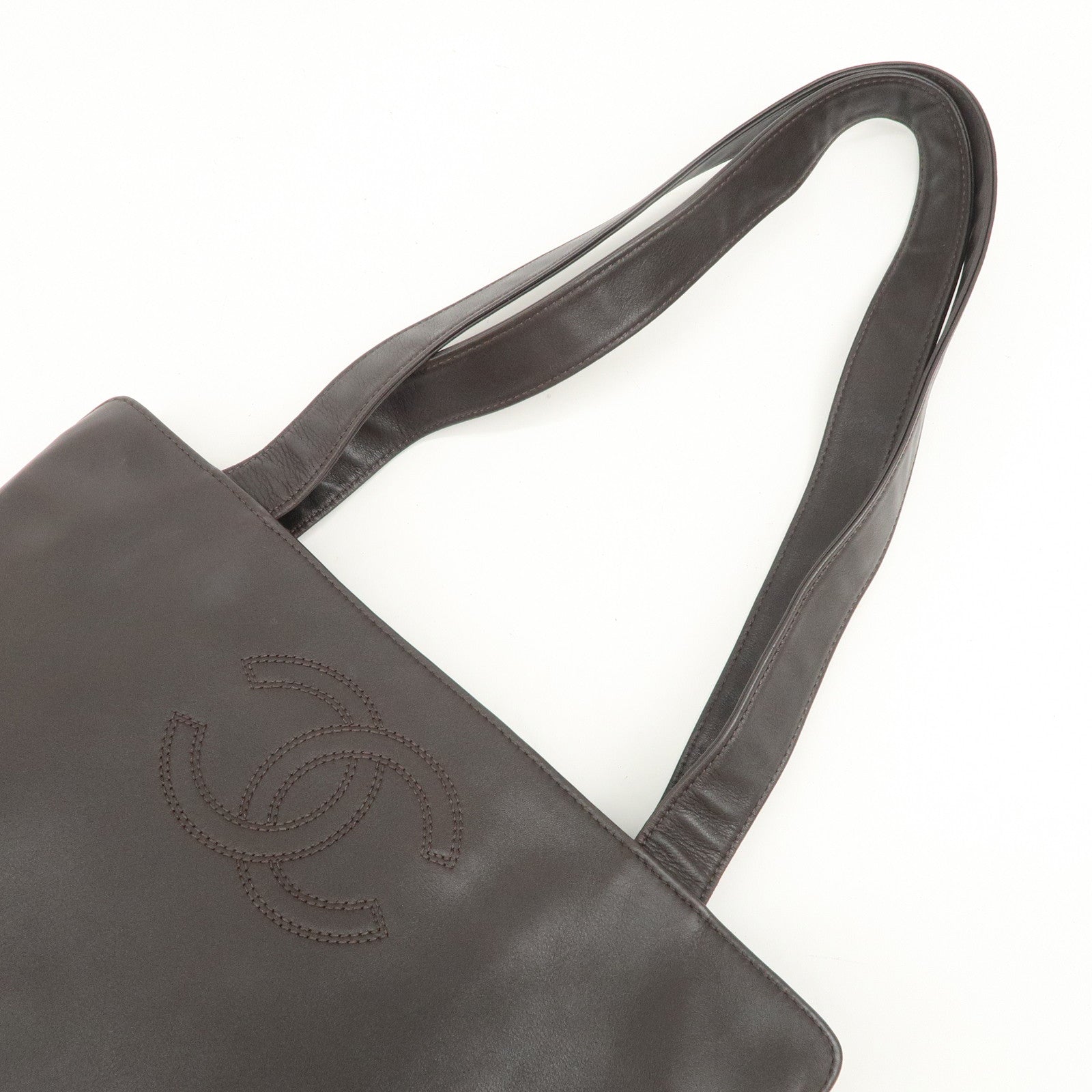 CHANEL COCO Mark Leather Tote Bag Shoulder Bag Brown A14305