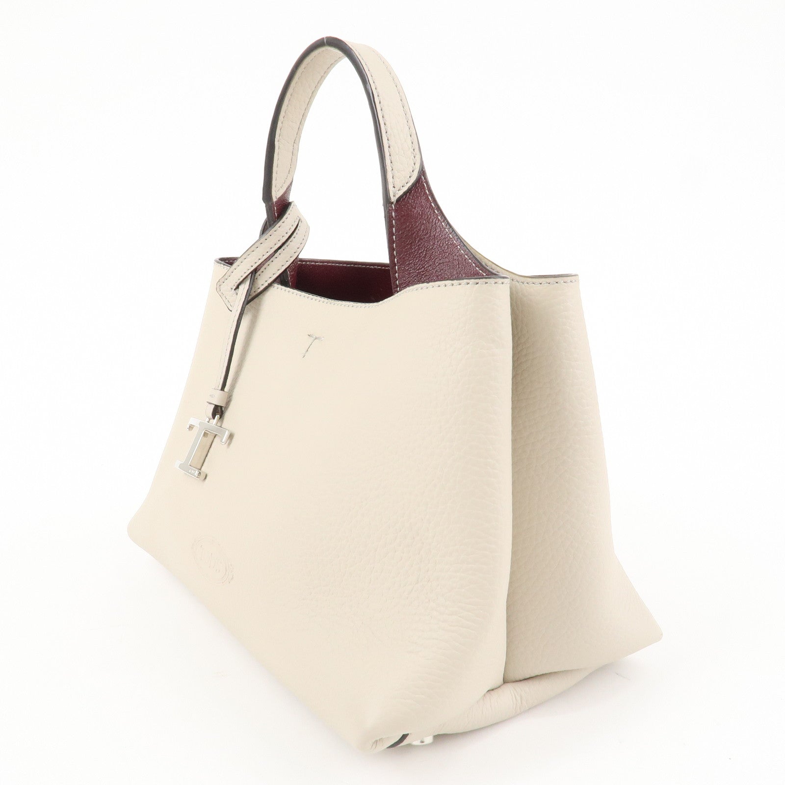 TOD'S T Timeless Micro Leather 2Way Hand Bag Gray Used