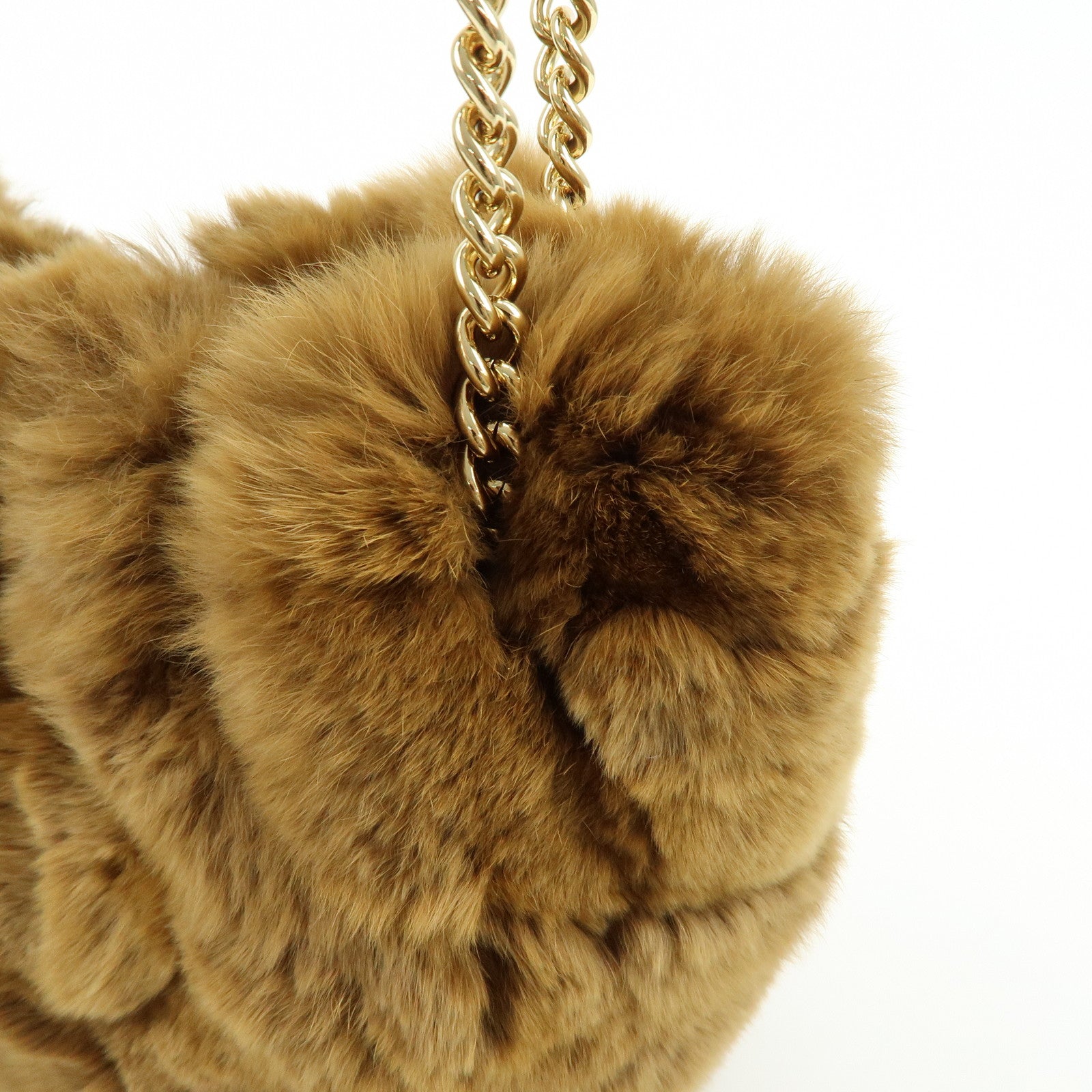 CHANEL COCO Mark Fur Lamb Skin Chain Shoulder Bag Brown