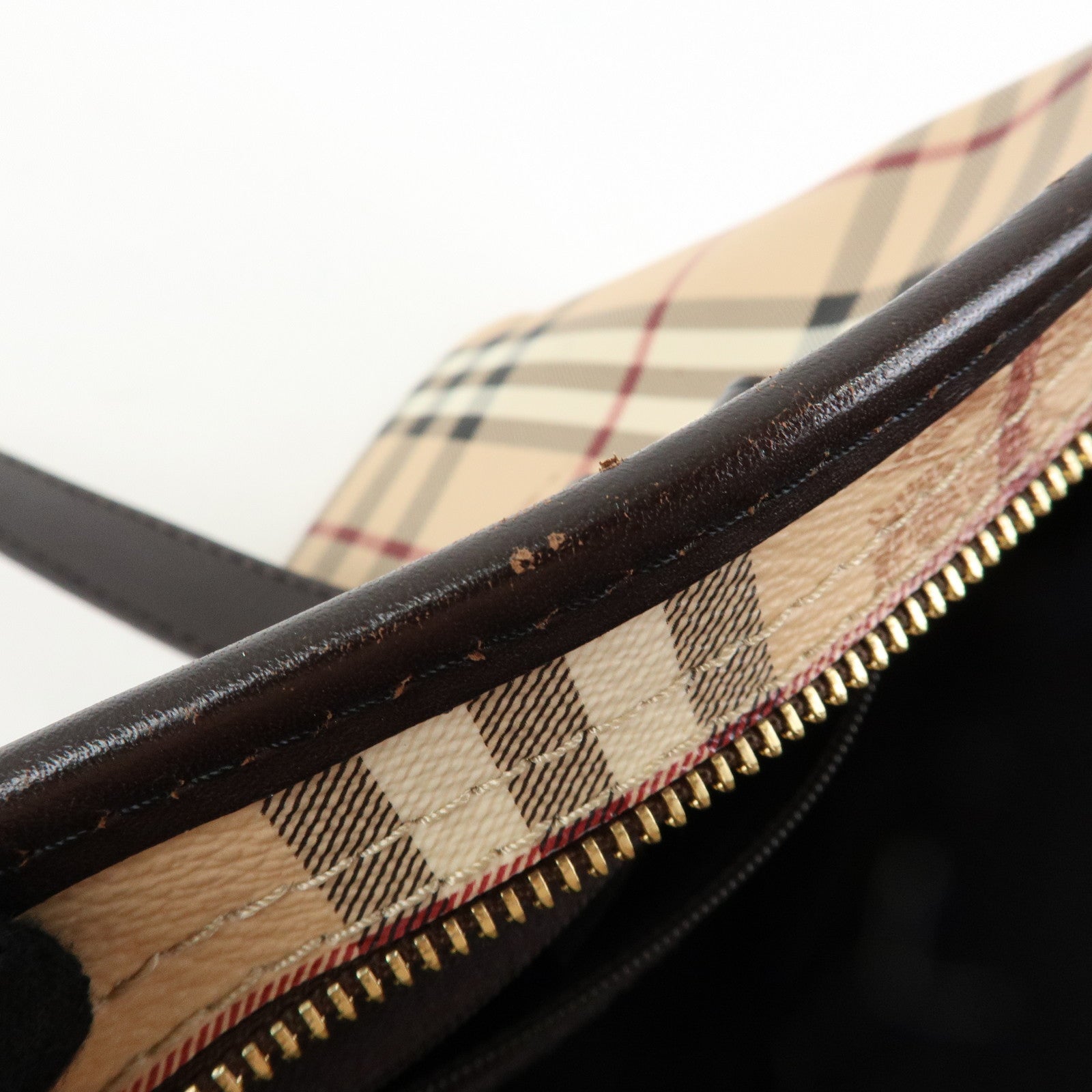 BURBERRY PVC Leather Nova Plaid Tote Bag Shoulder Bag Beige Brown