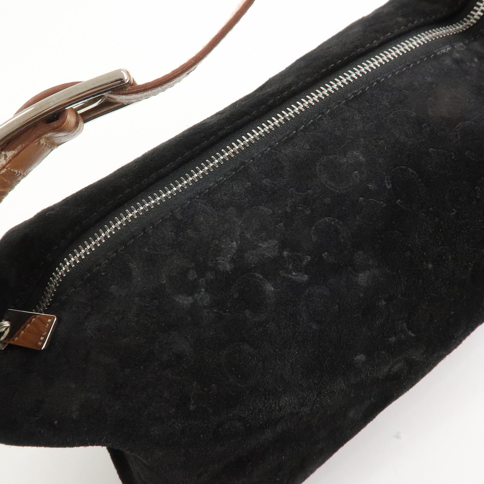 CELINE C Macadam Leather Suede Shoulder Bag Hand Bag Black Brown