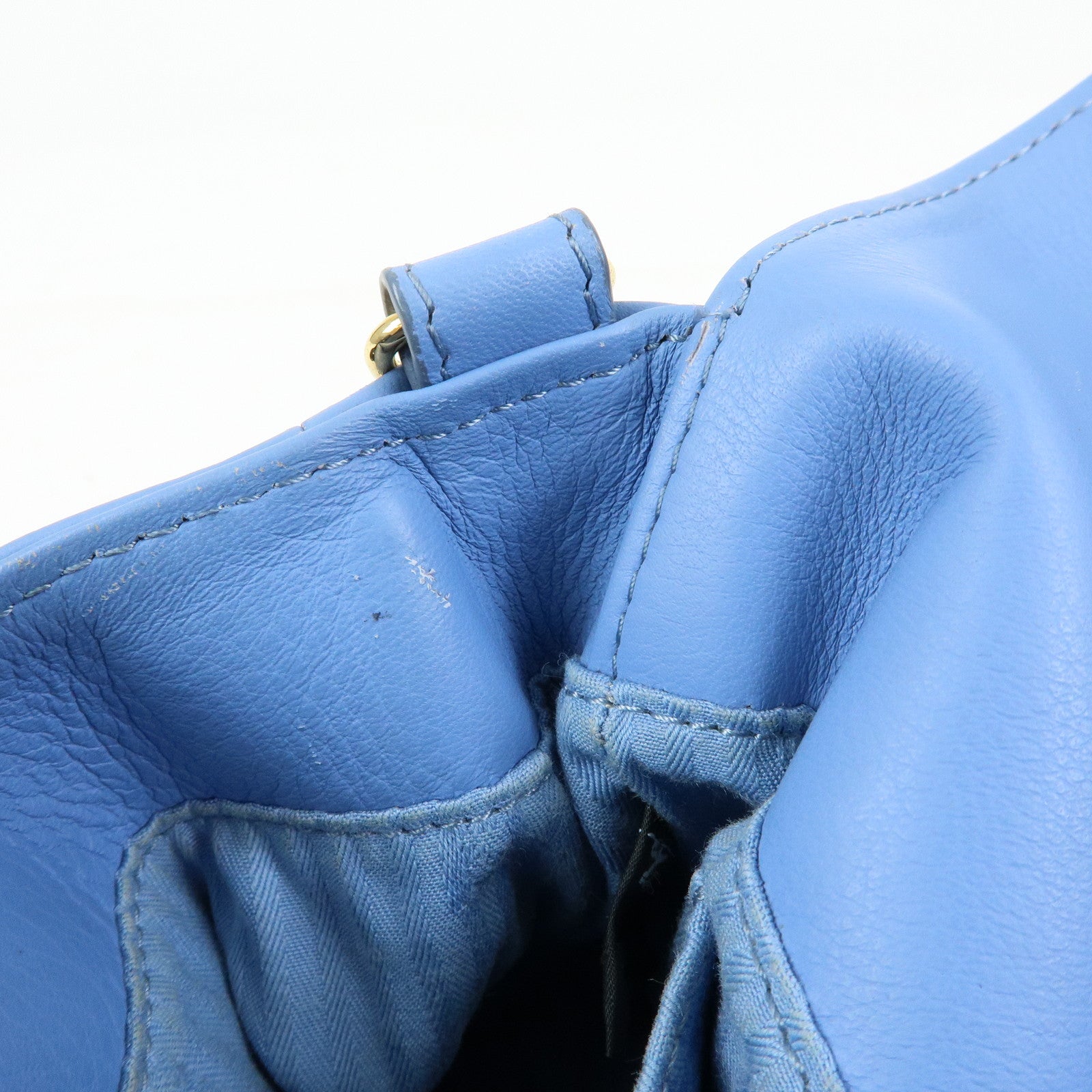 FENDI Leather Chain Shoulder Bag Crossbody Bag Light Blue 8M0276