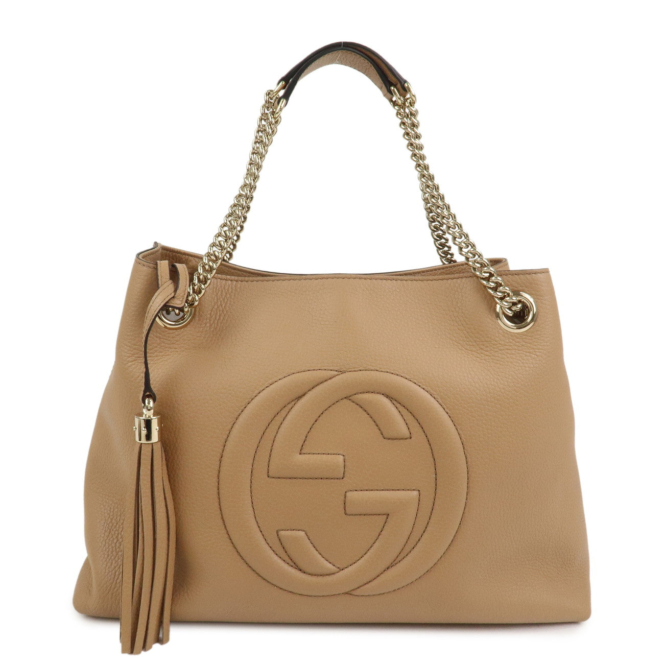 GUCCI SOHO Leather Chain Tote Bag Shoulder Bag Light Brown 536196