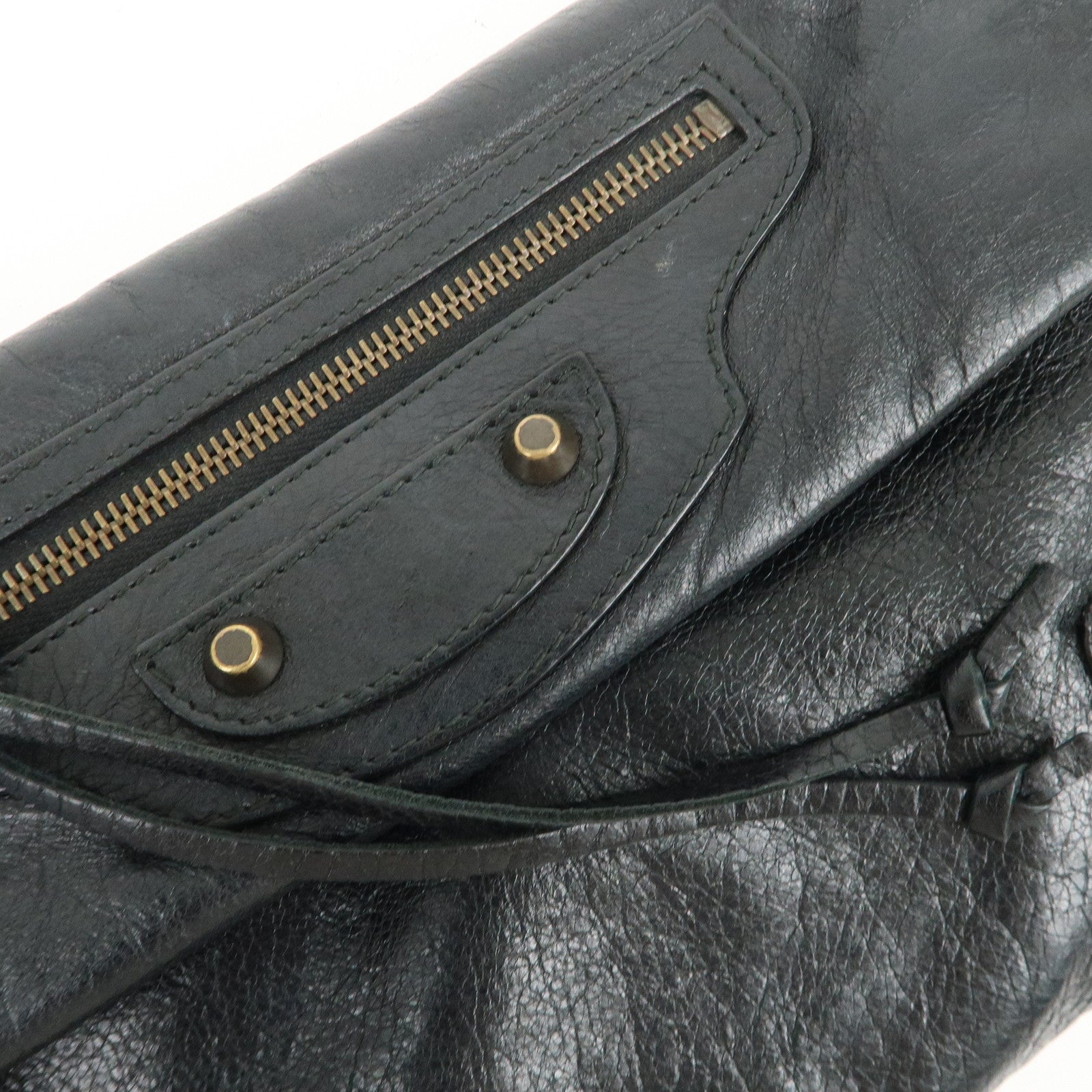 BALENCIAGA Leather Classic Envelope Shoulder Bag Black 319376