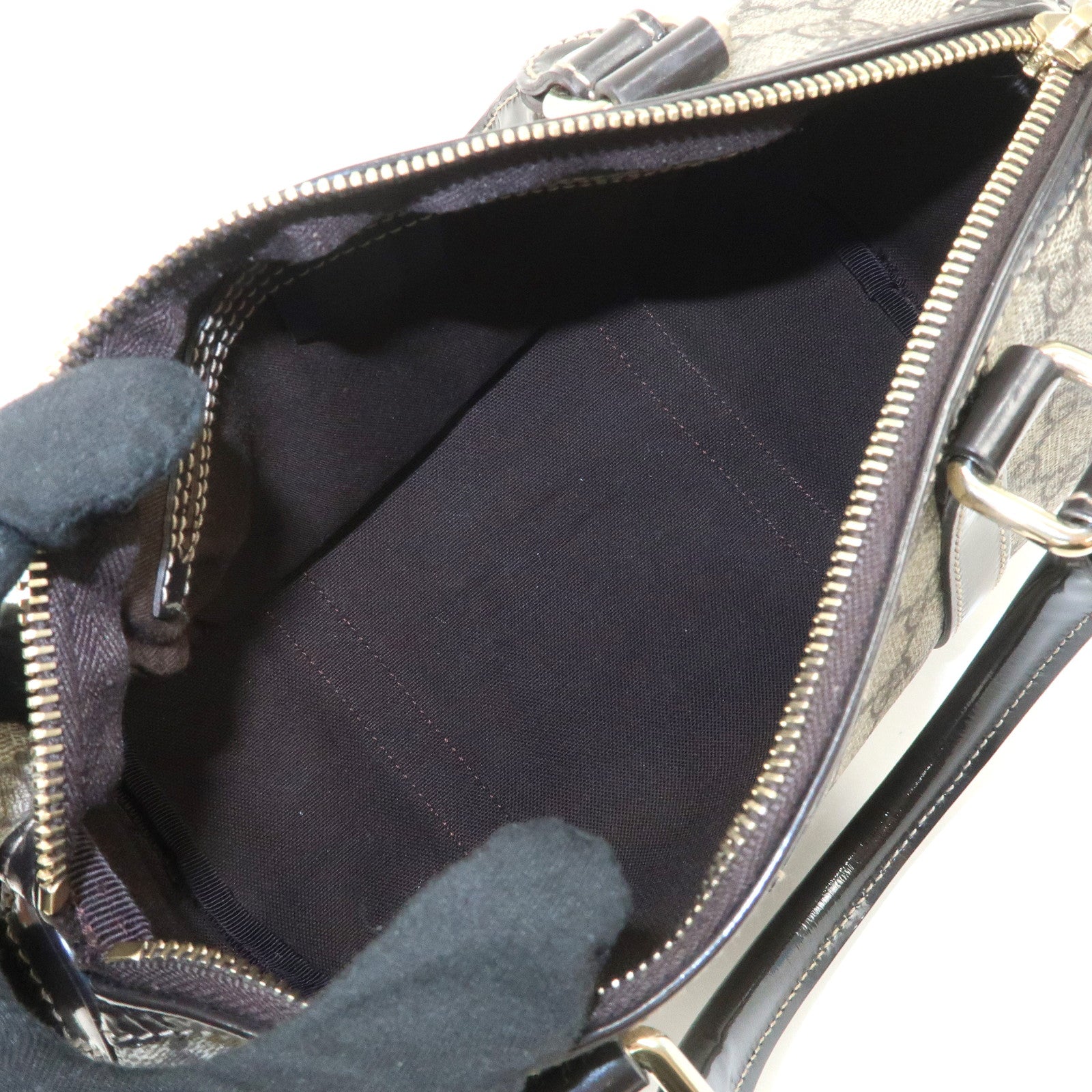 GUCCI GG Spream Patent Leather Mini Boston Bag Beige 193604