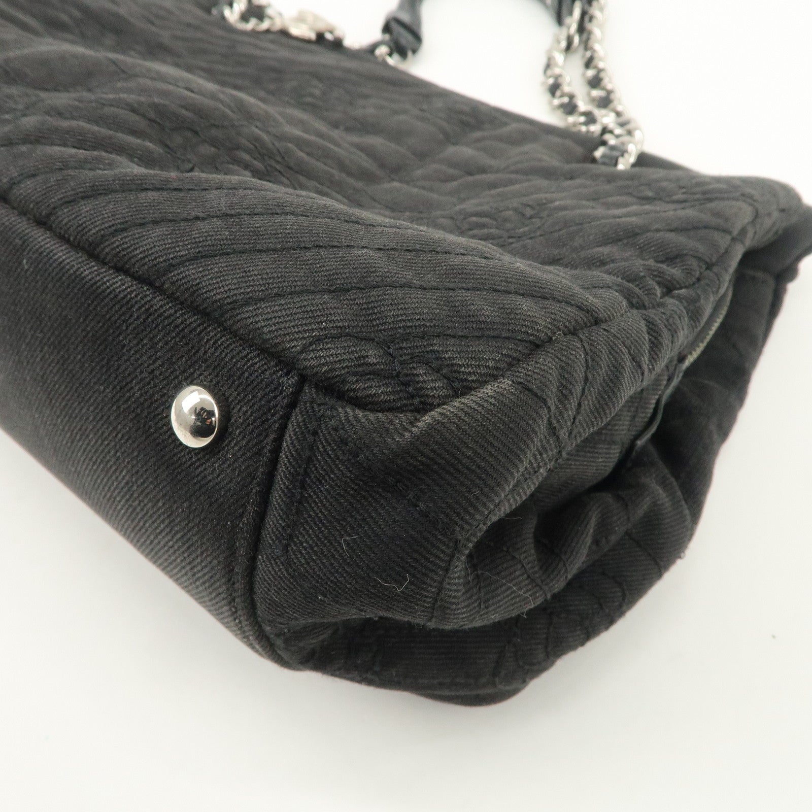 CHANEL Camelia Denim Chain Shoulder Bag Black A66903 Used